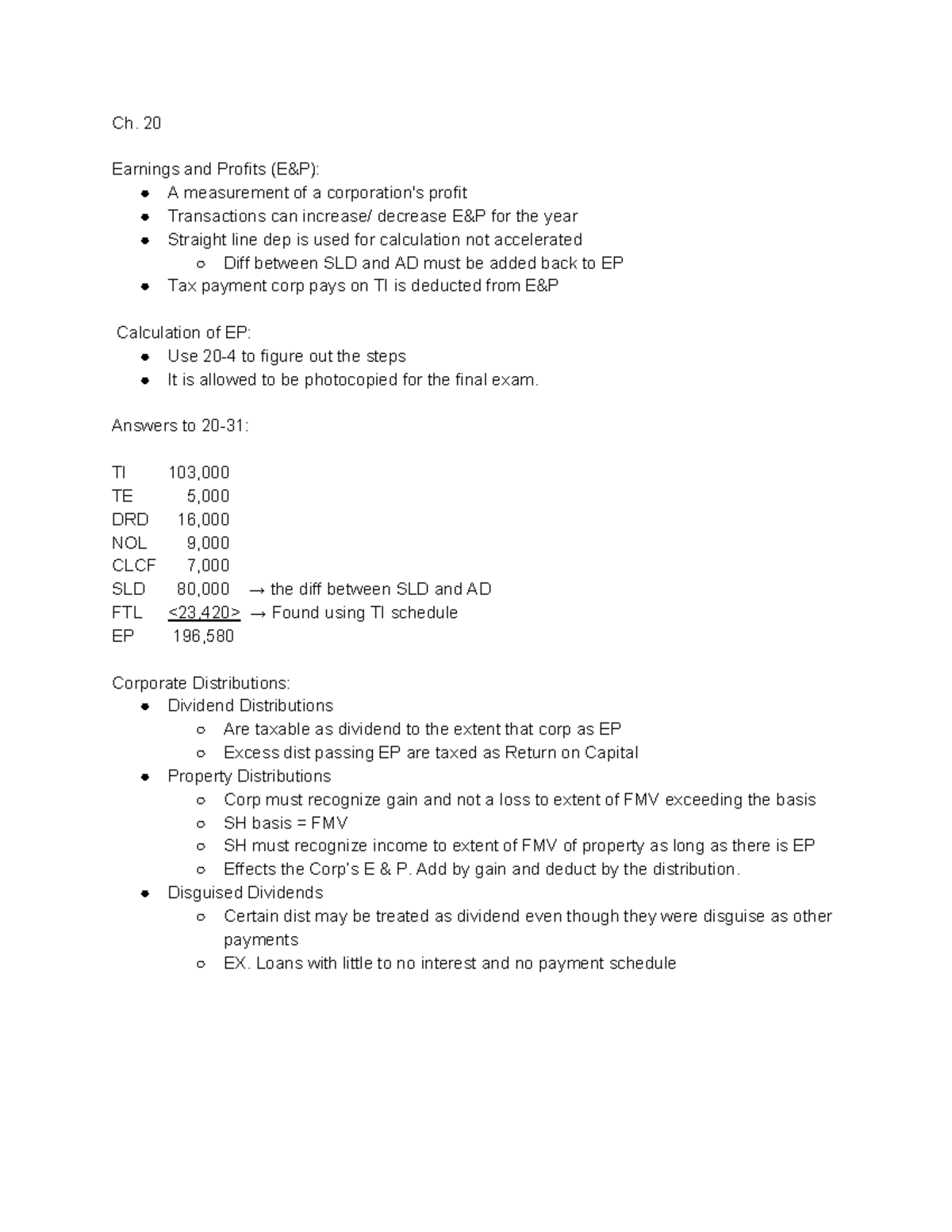 CH.20 Notes - Thomas Moschetti - Ch. 20 Earnings and Profits A ...