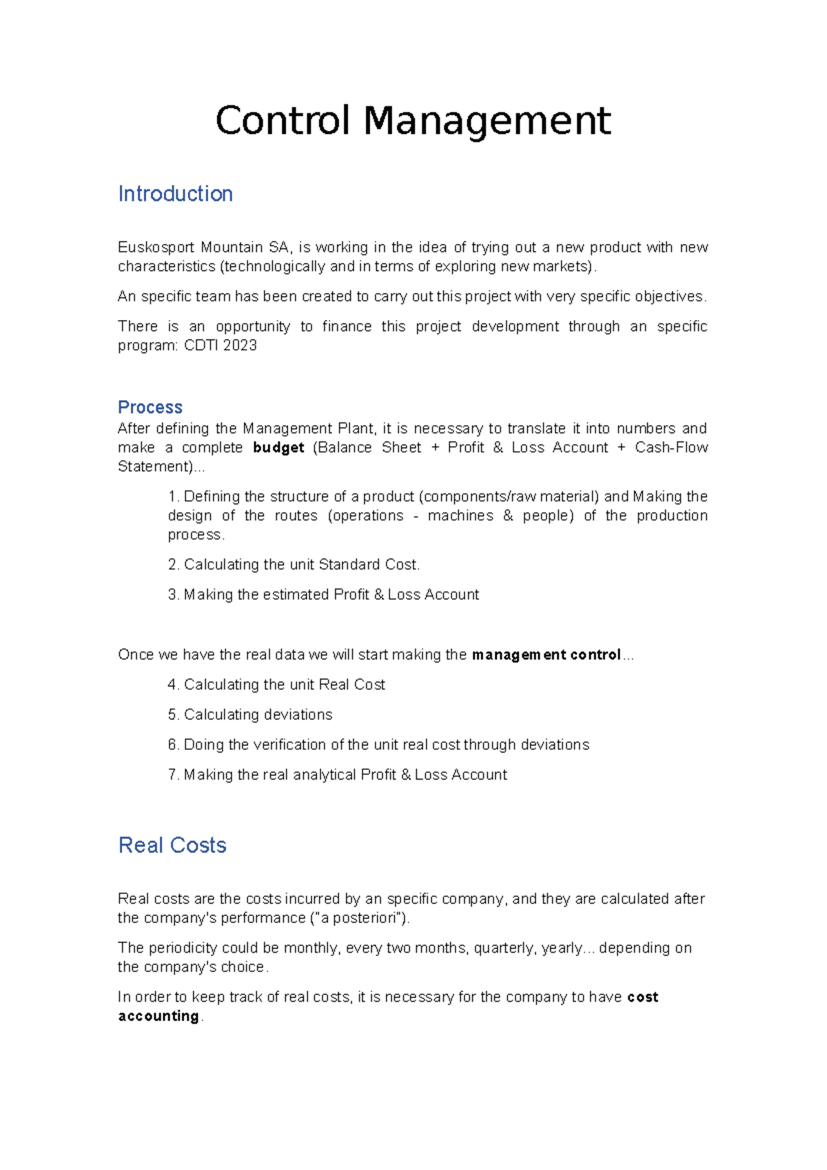 COST Management II - apuntes - Control Management Introduction ...