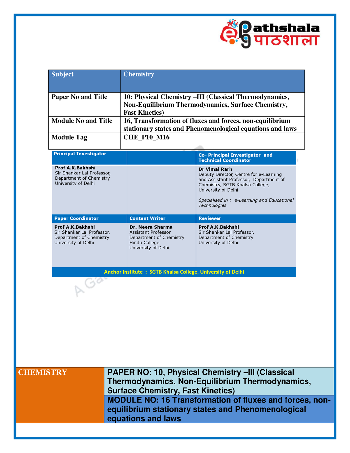 1515661755 CHE P10 M16 Etext - CHEMISTRY PAPER NO: 10, Physical ...