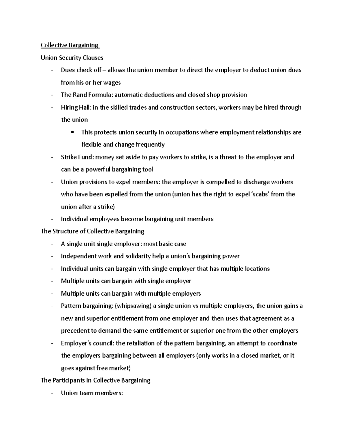 Industrial Relations Collective Bargaining Union Security Clauses