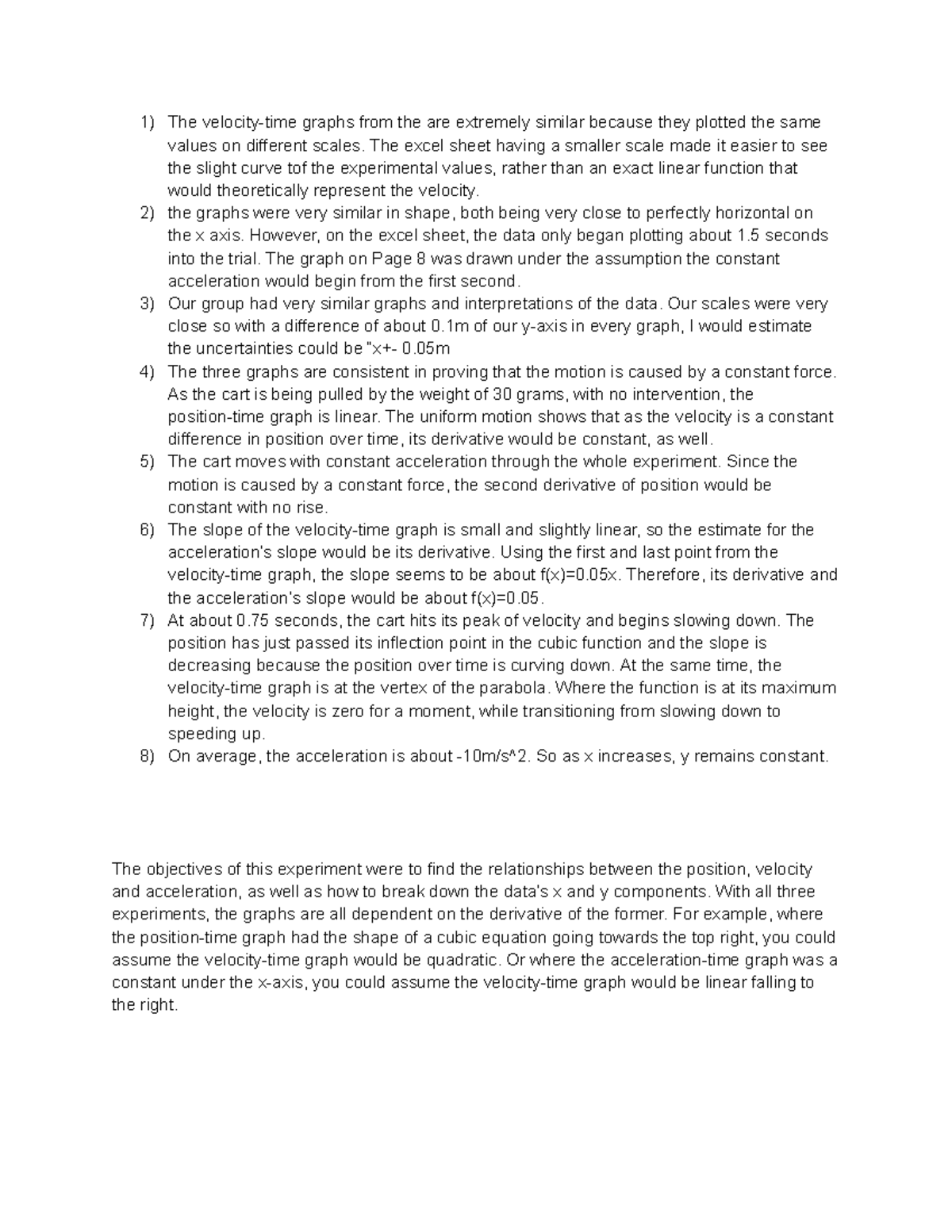 PVA Lab Questions Post Lab - The velocity-time graphs from the are ...