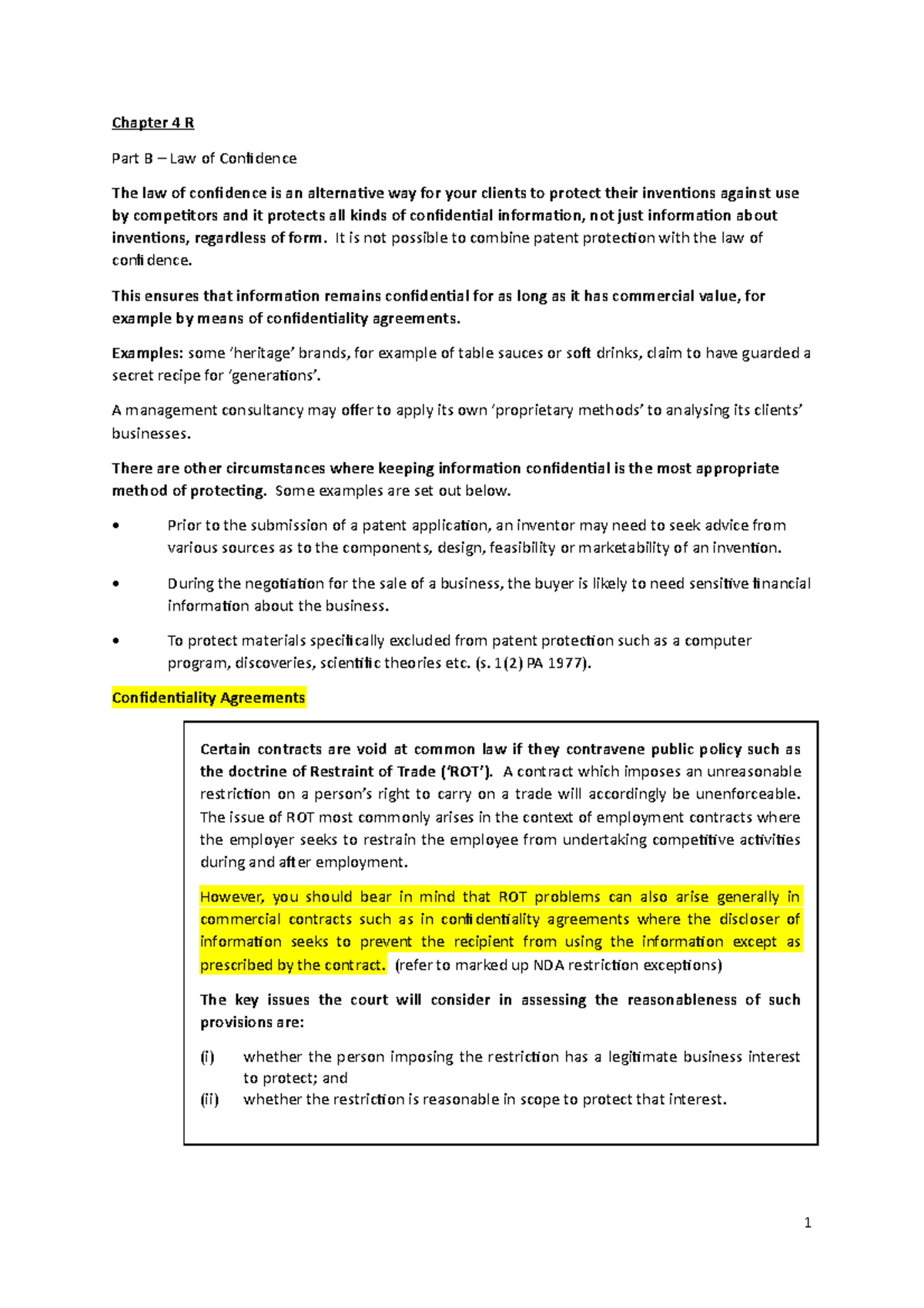 Chapter 4 R - Chapter 4 R Part B – Law of Confidence The law of ...