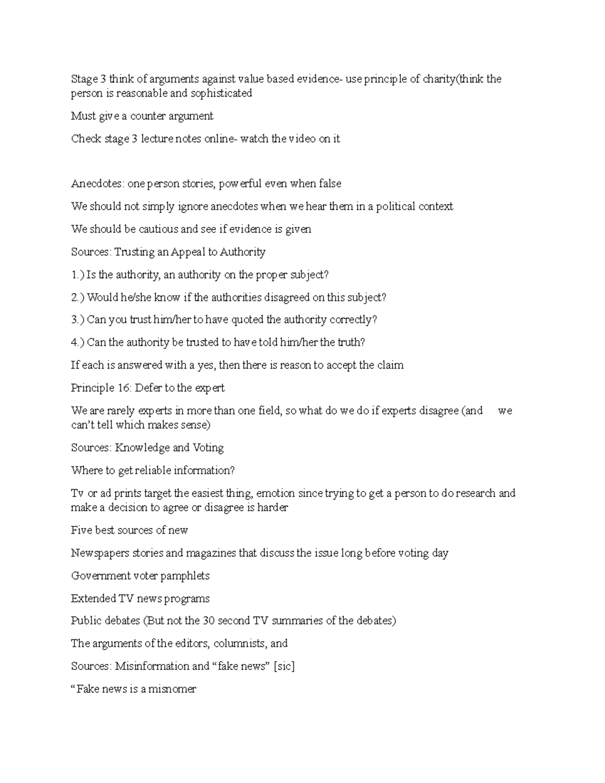 Module 5 Stage 3 think of arguments against value based evidence use