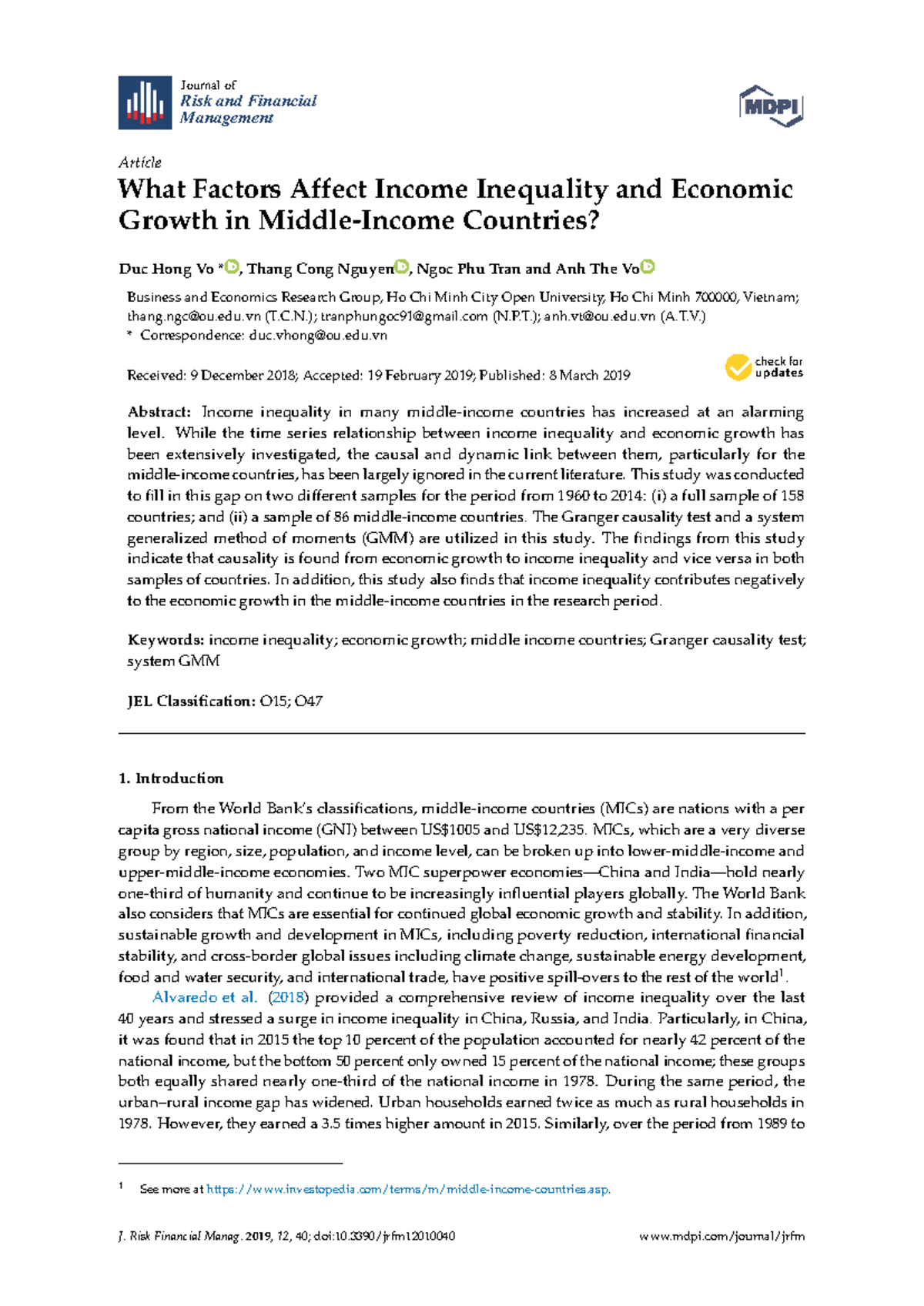 What factors affect income inequality and economic growth in middle ...