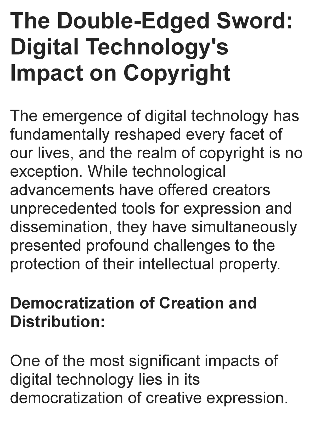 The Double-Edged Sword Digital Technology's Impact on Copyright - The Double-Edged Sword 