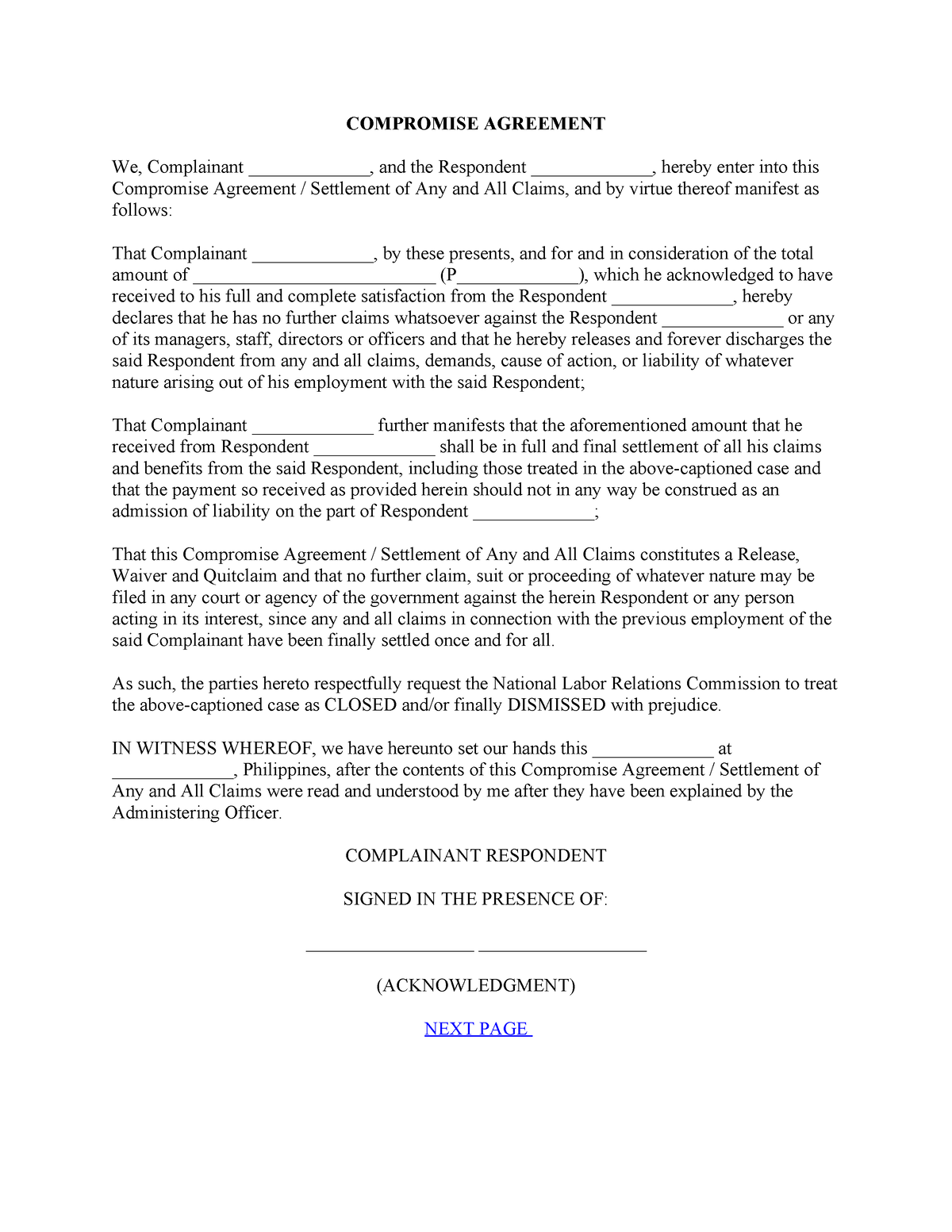 Compromise Agreement - Summary Corporate law - COMPROMISE AGREEMENT We ...