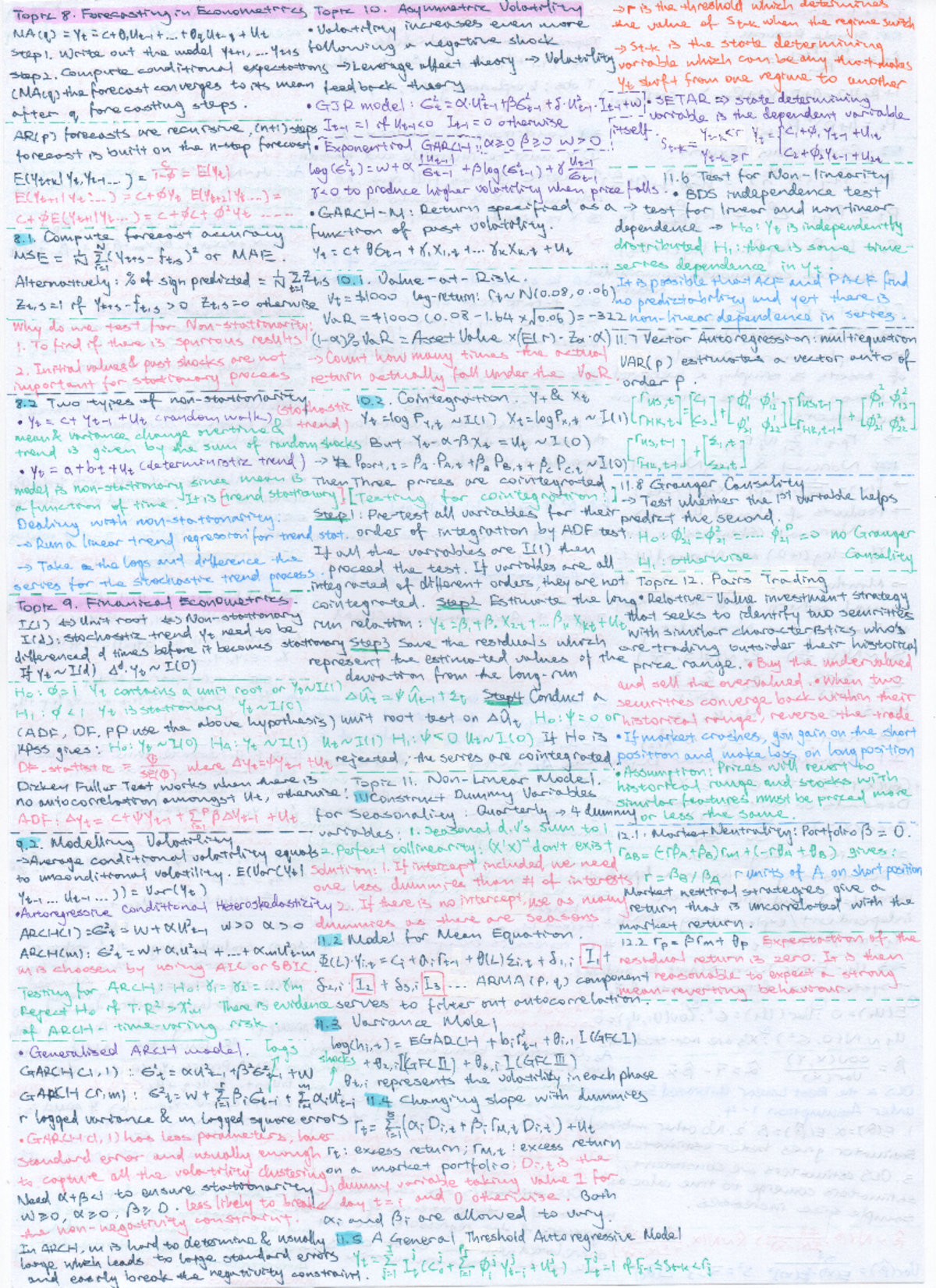 Summary+Sheet - Lecture notes 1-12 - ECON334 - Studocu