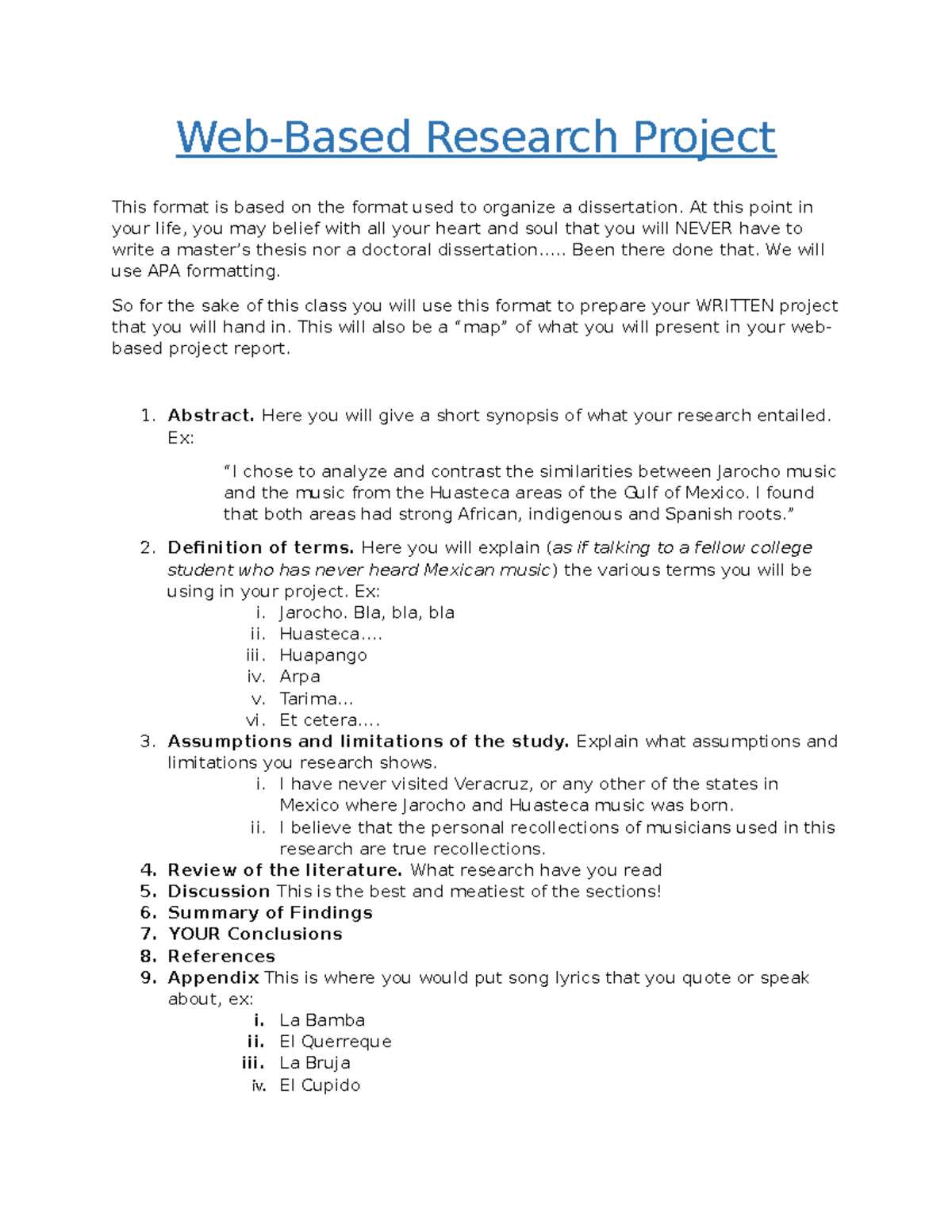 Web-Based Research Project outline - Web-Based Research Project This ...