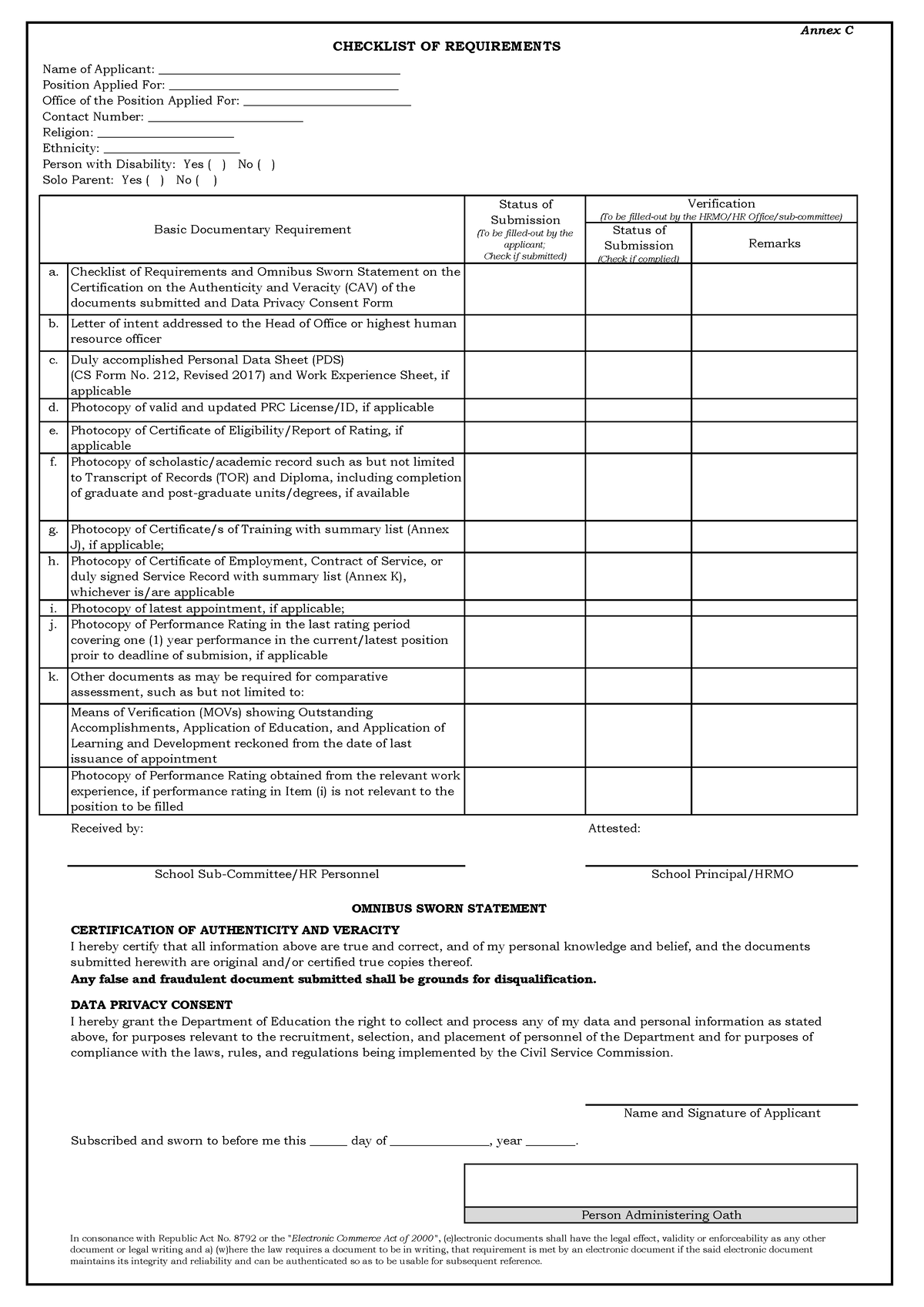 Annex-C Checklist-of-Requirements-and-Omnibus-Sworn-Statement FOR ...