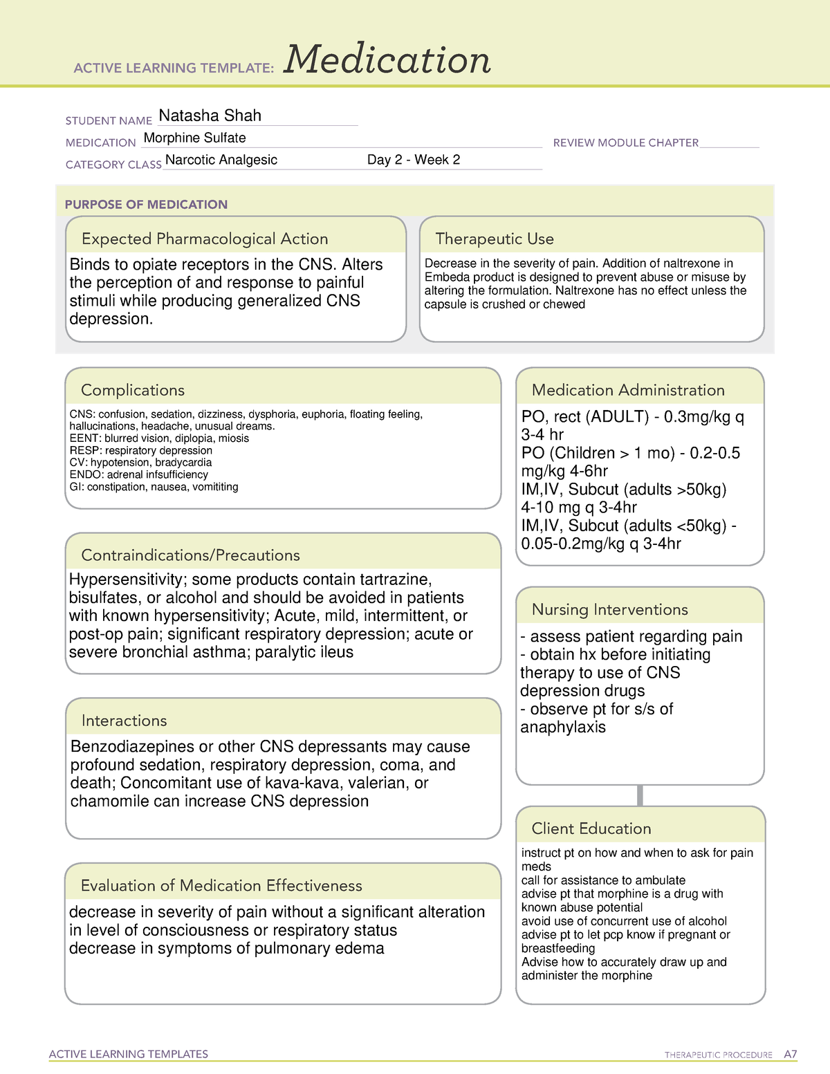 active learning template medication Morphine ACTIVE LEARNING