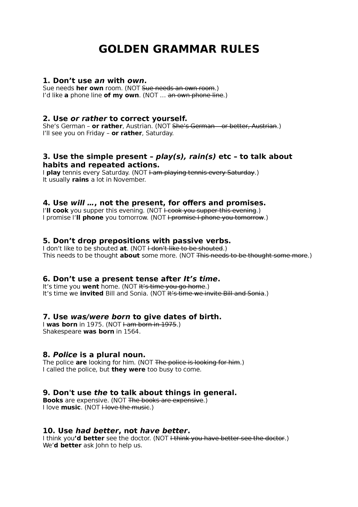 100 rules in Grammar (English words,,/ - GOLDEN GRAMMAR RULES 1. Don’t ...