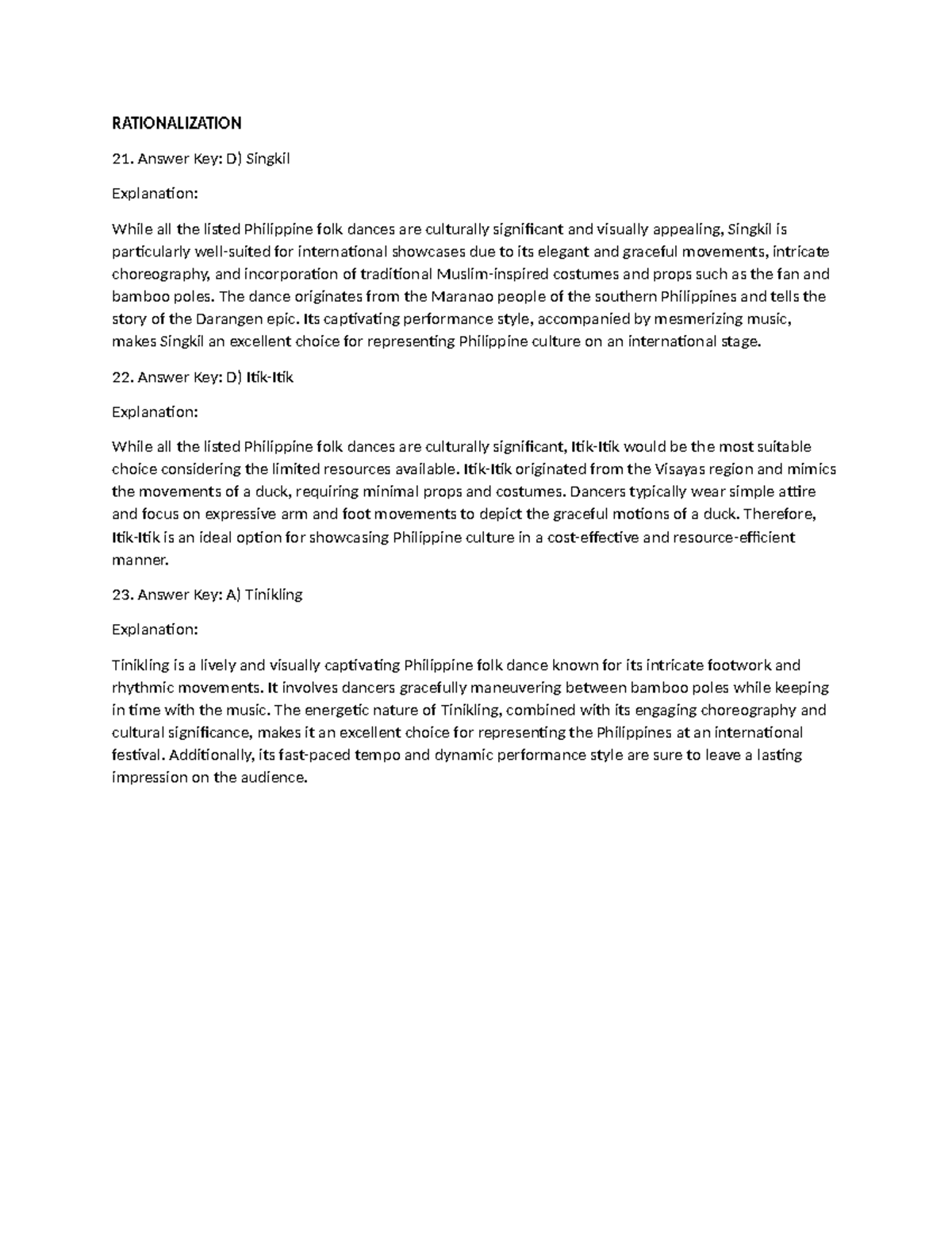 PE-Rationalization - Physical Education - RATIONALIZATION Answer Key: D ...