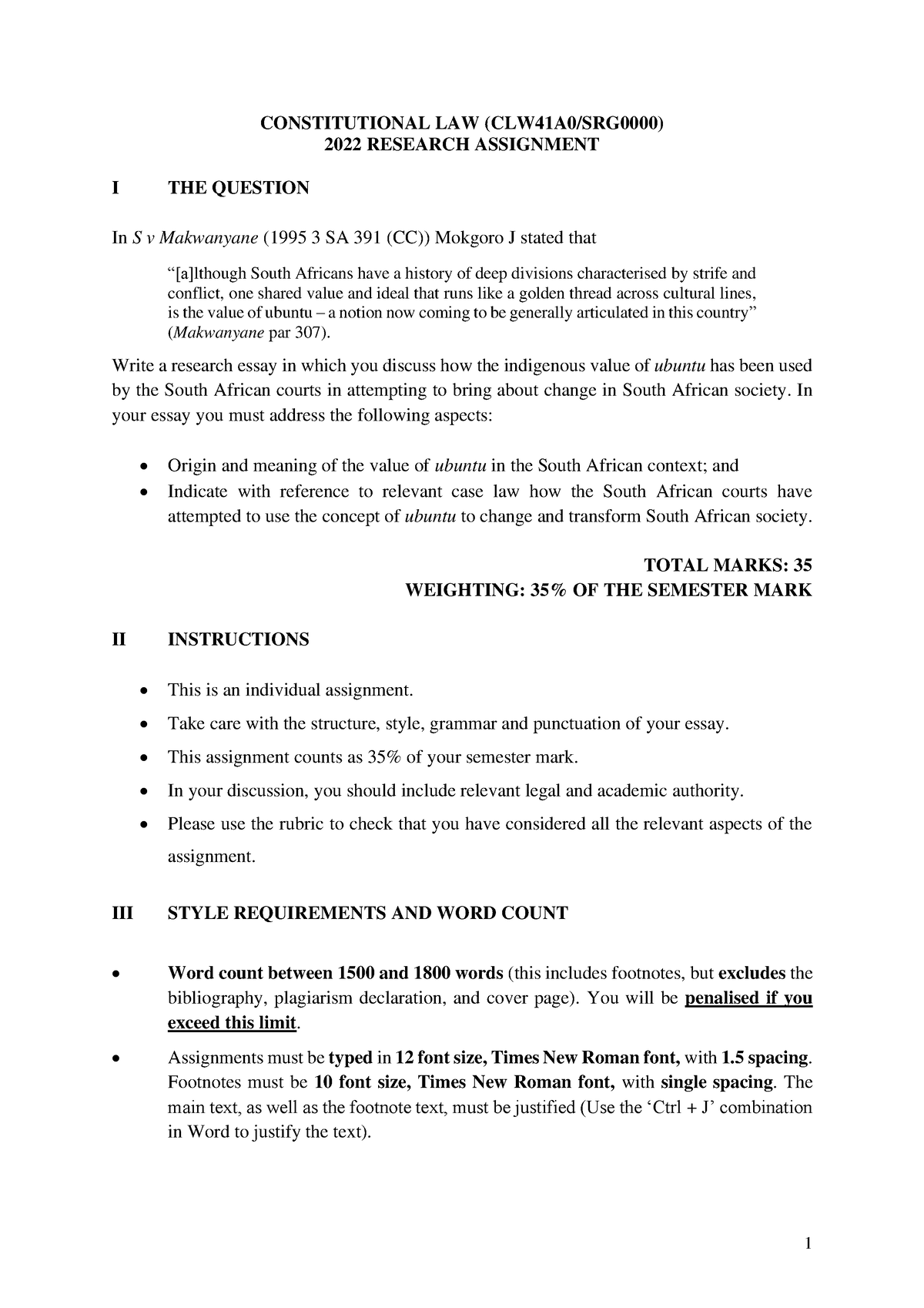 constitutional law assignment example