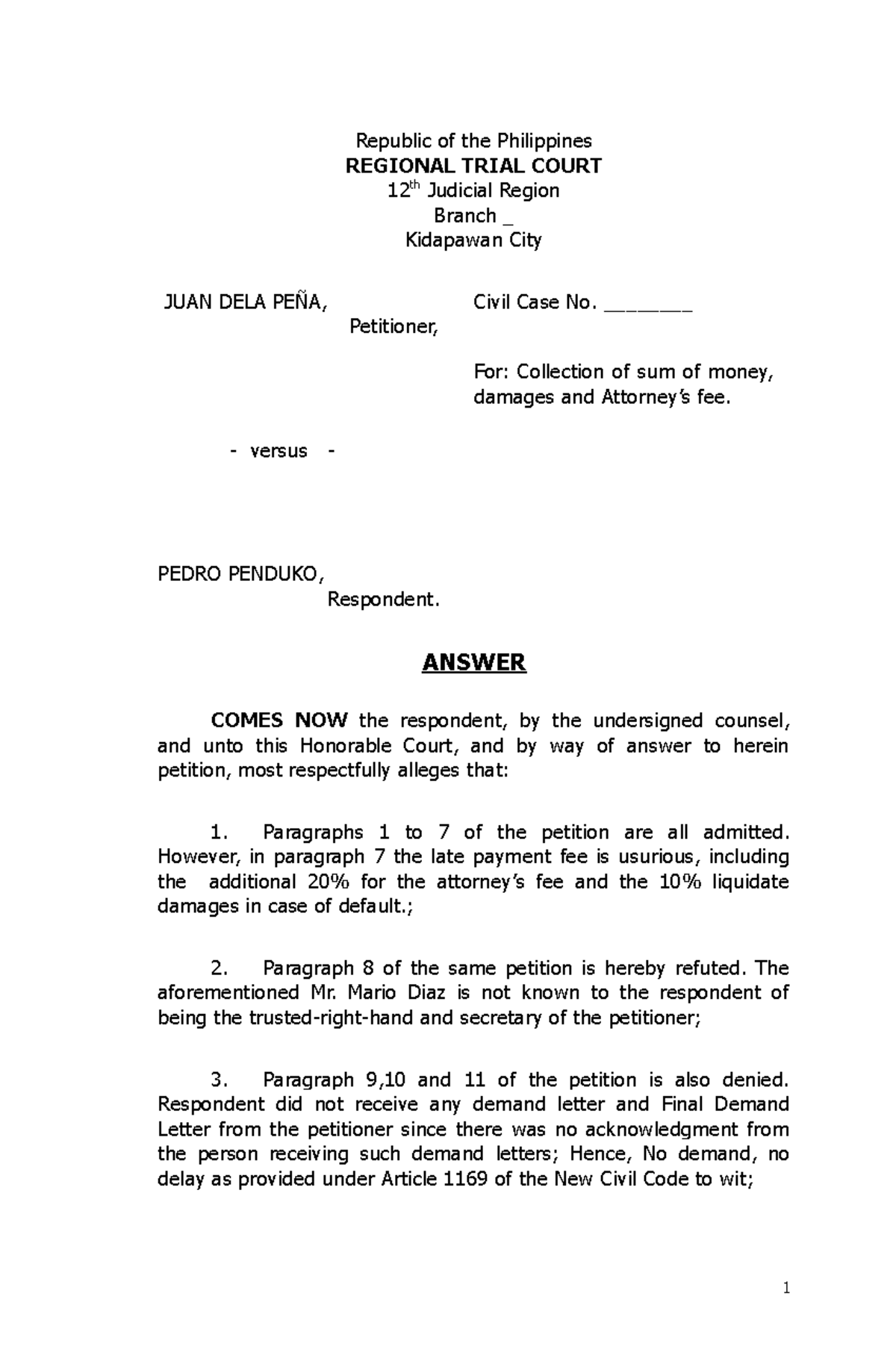 Answer SUM OF Money - practicum 1 - Republic of the Philippines ...