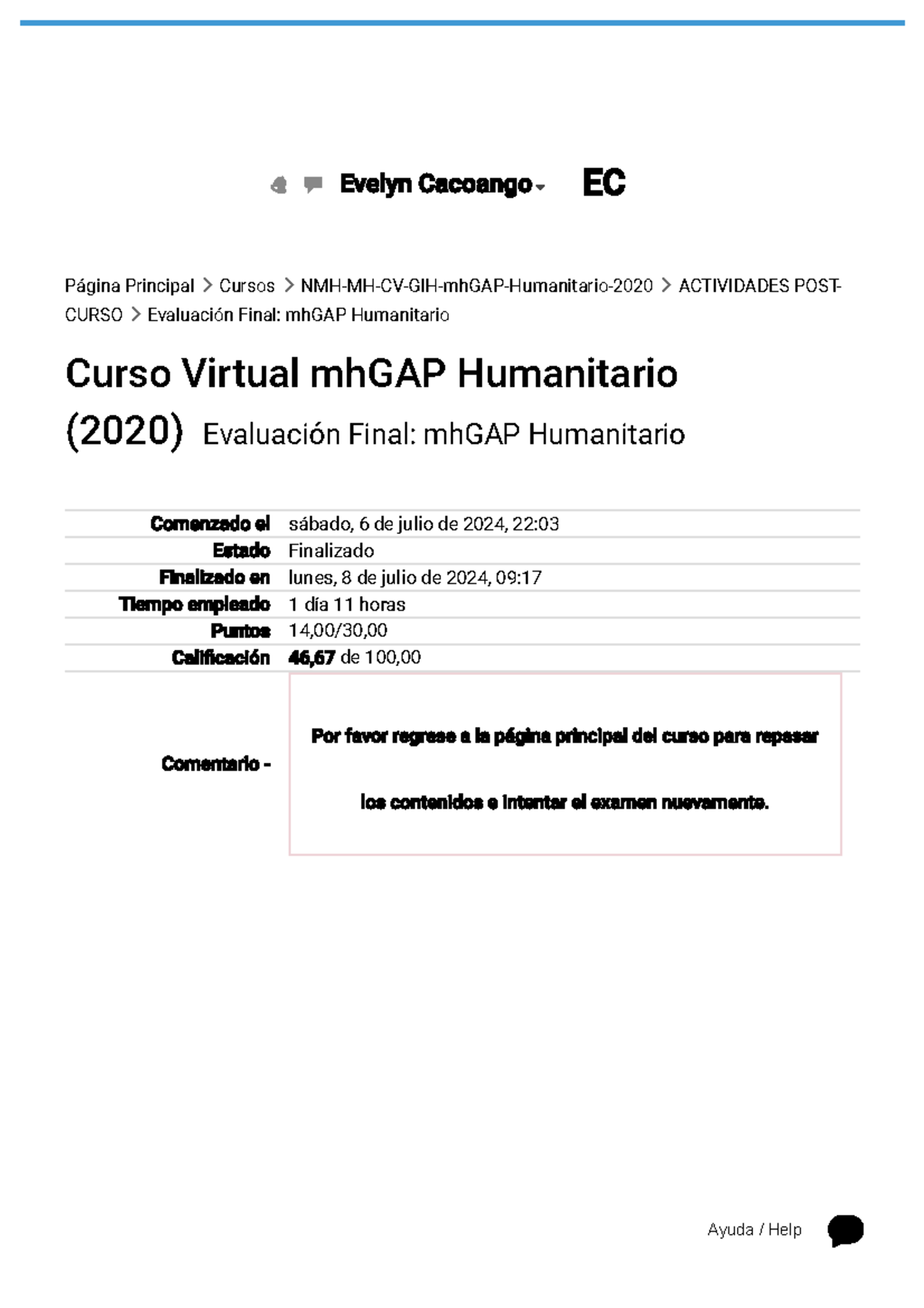 Evaluaci N Final Mh Gap Humanitario Revisi N Del Intento Campus Paho Ec Curso Virtual Mhgap