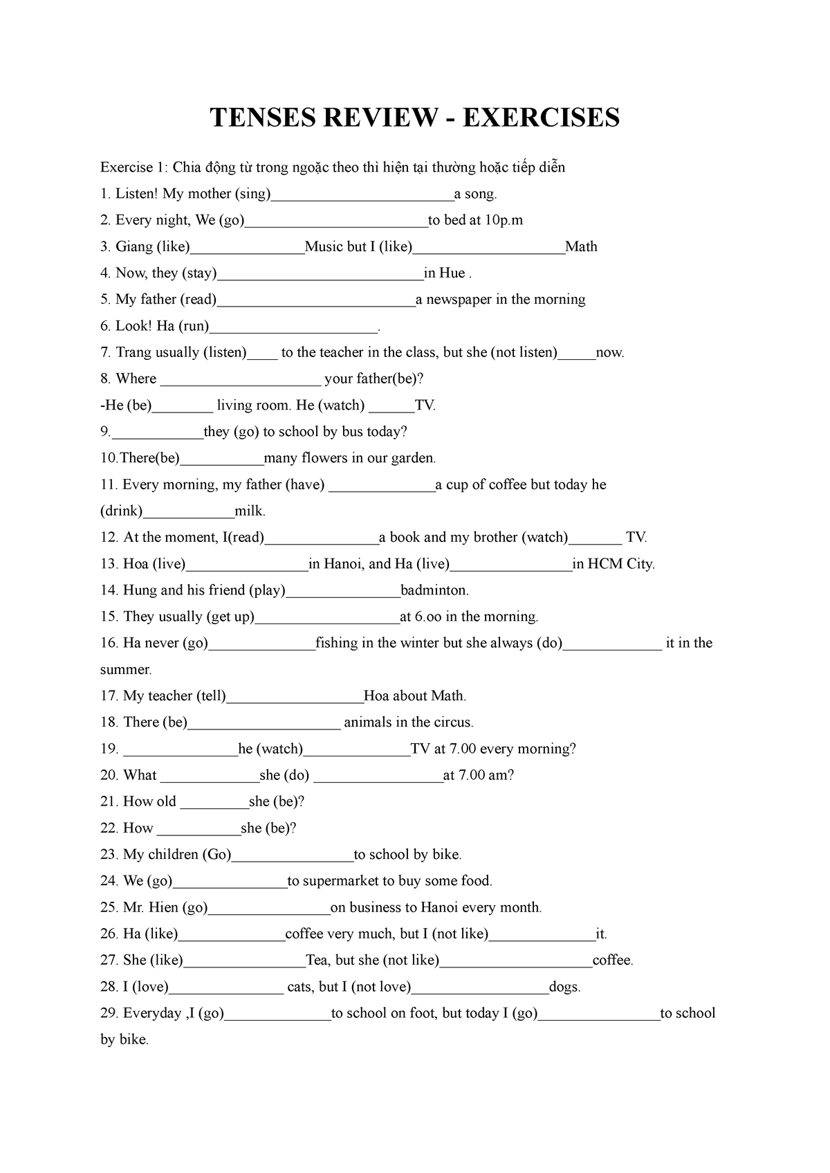 Module 3 Tenses Review - Exercises - TENSES REVIEW - EXERCISES Exercise ...