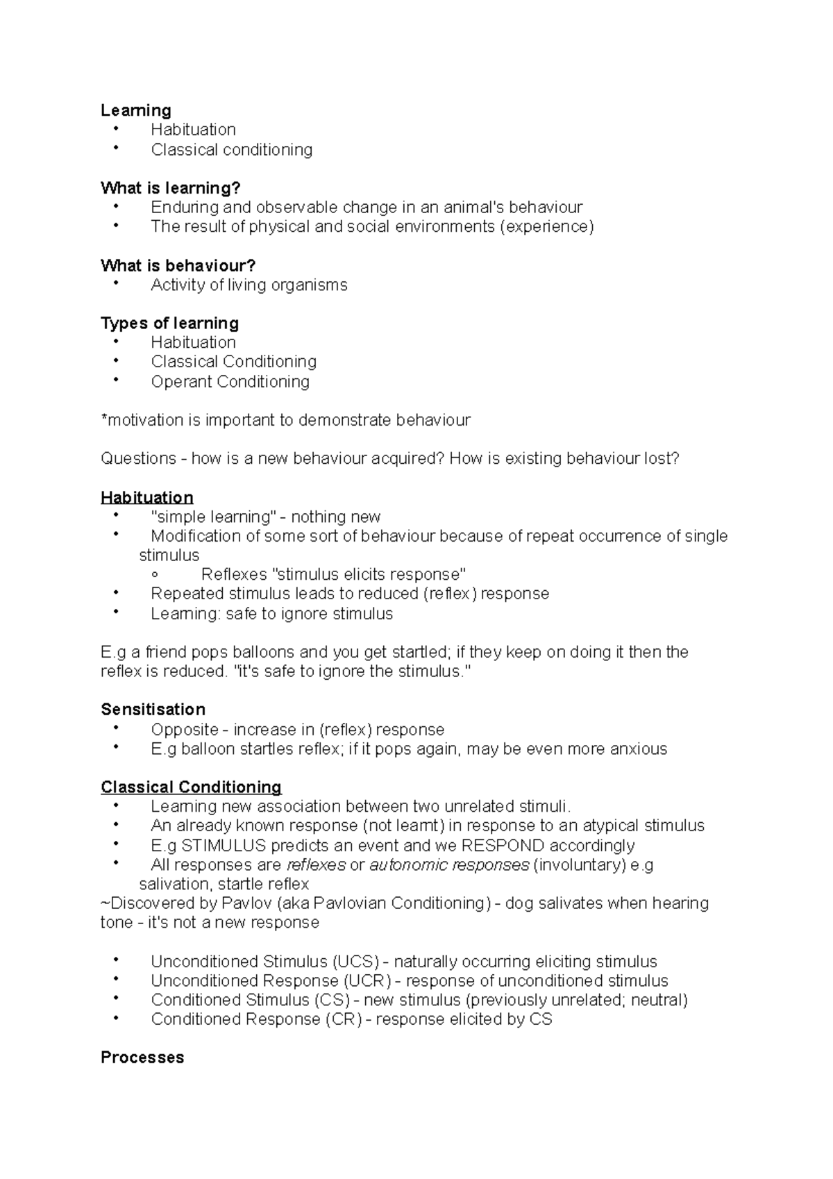 Learning notes week 3 - Learning Habituation Classical conditioning ...