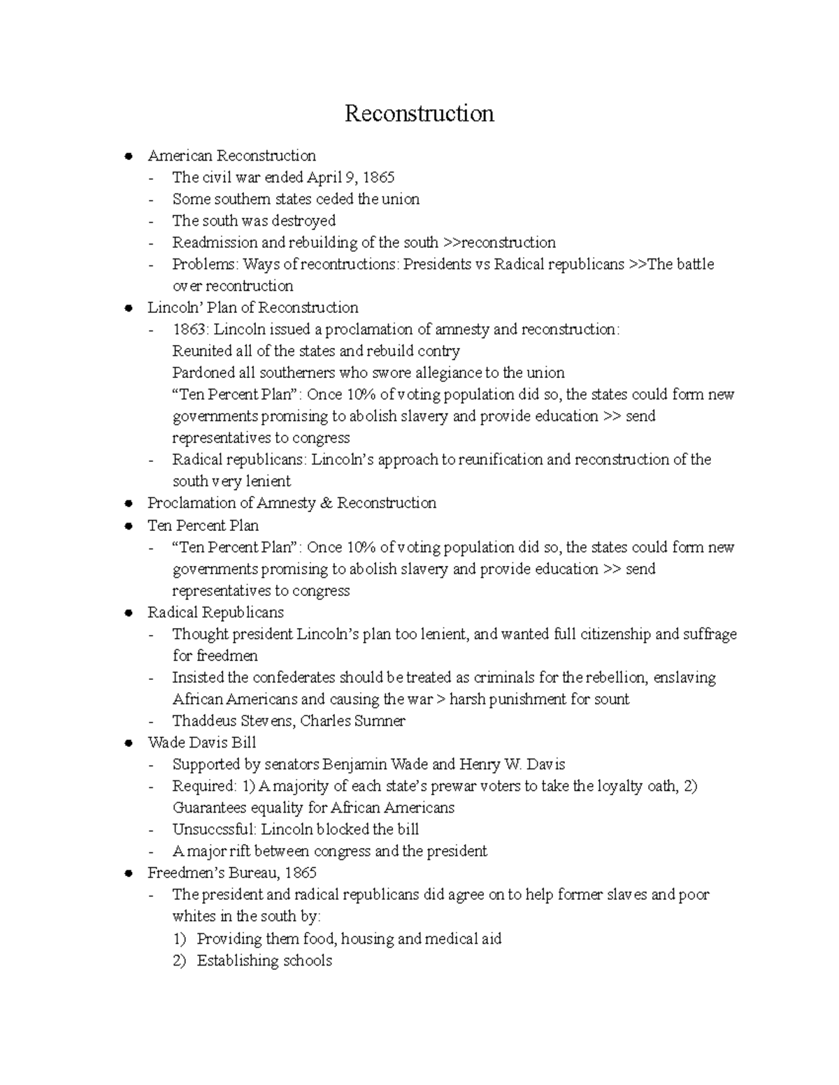 Reconstruction American History Reconstruction American