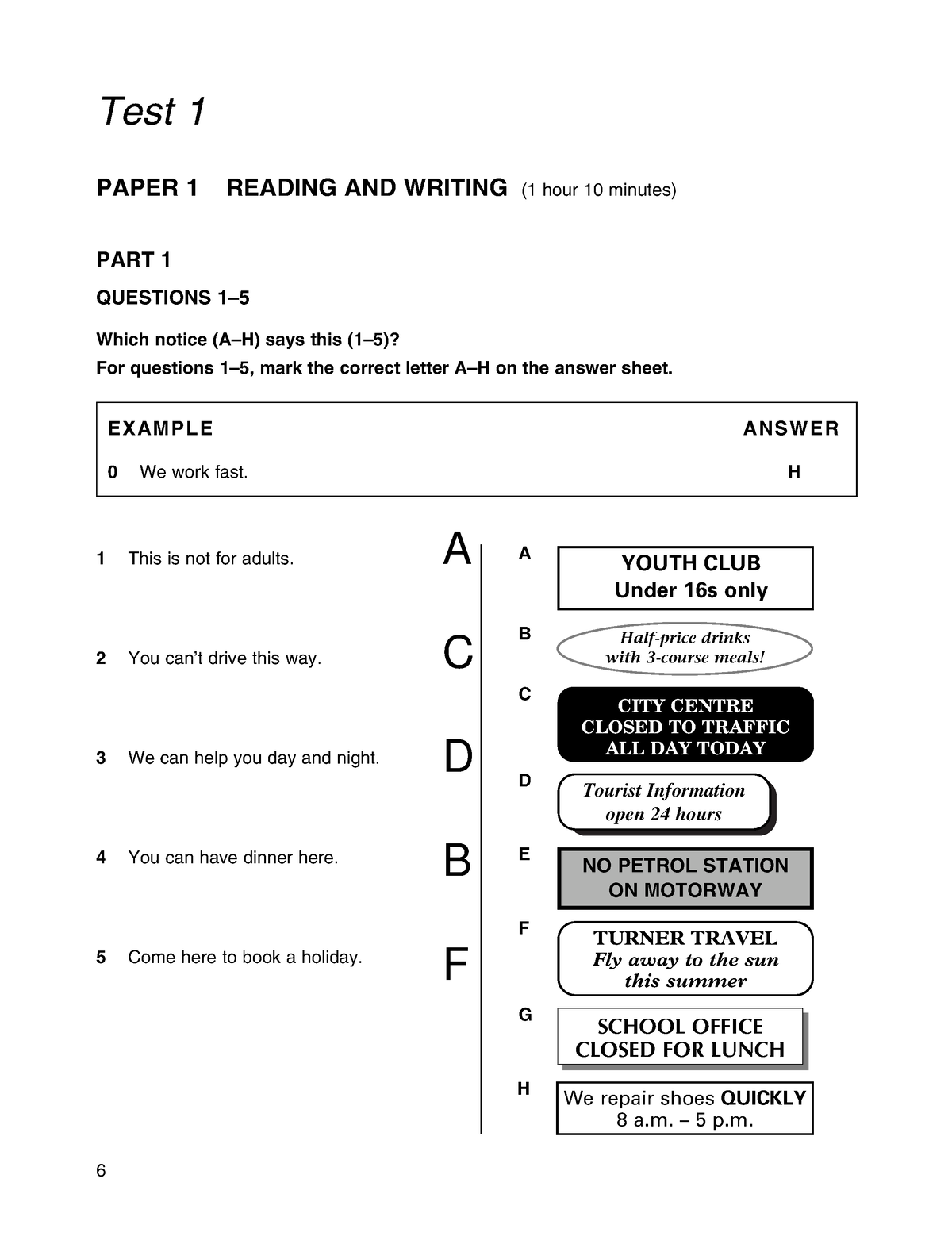 KET - Reading And Writing 2 - Test 1 PAPER 1 READING AND WRITING (1 ...