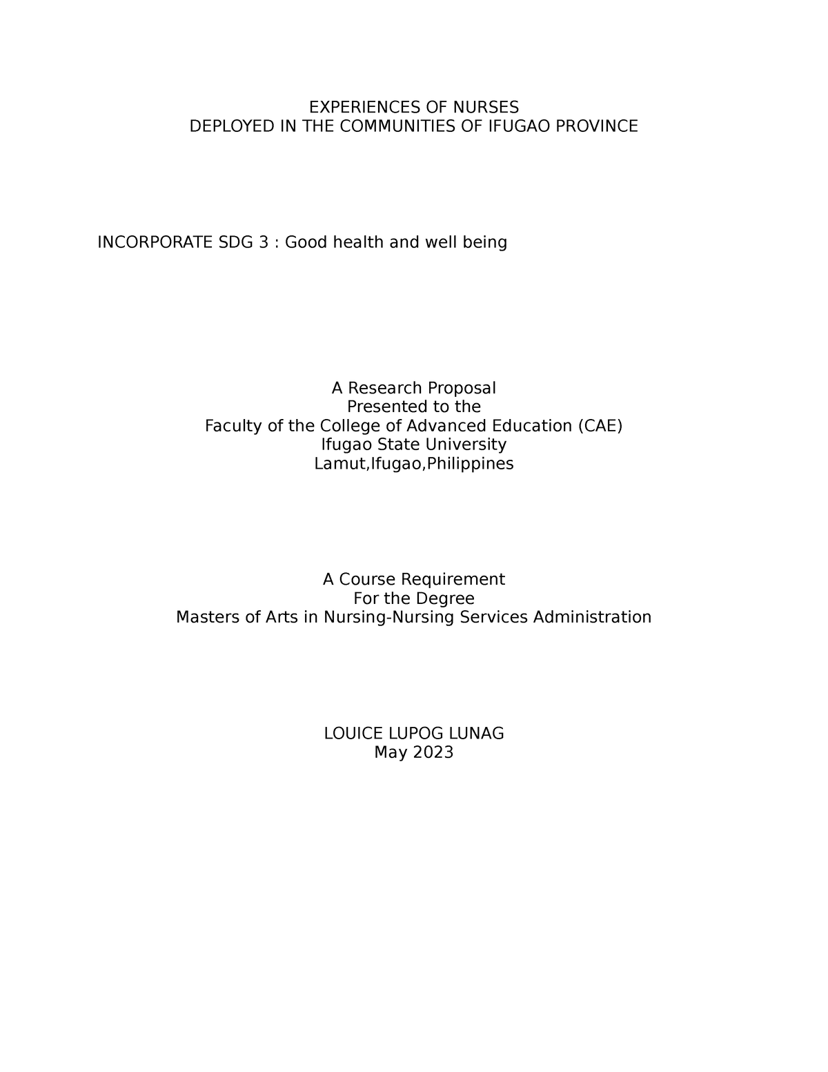 Experiences OF Nurses SOP - DEPLOYED IN THE COMMUNITIES OF IFUGAO ...