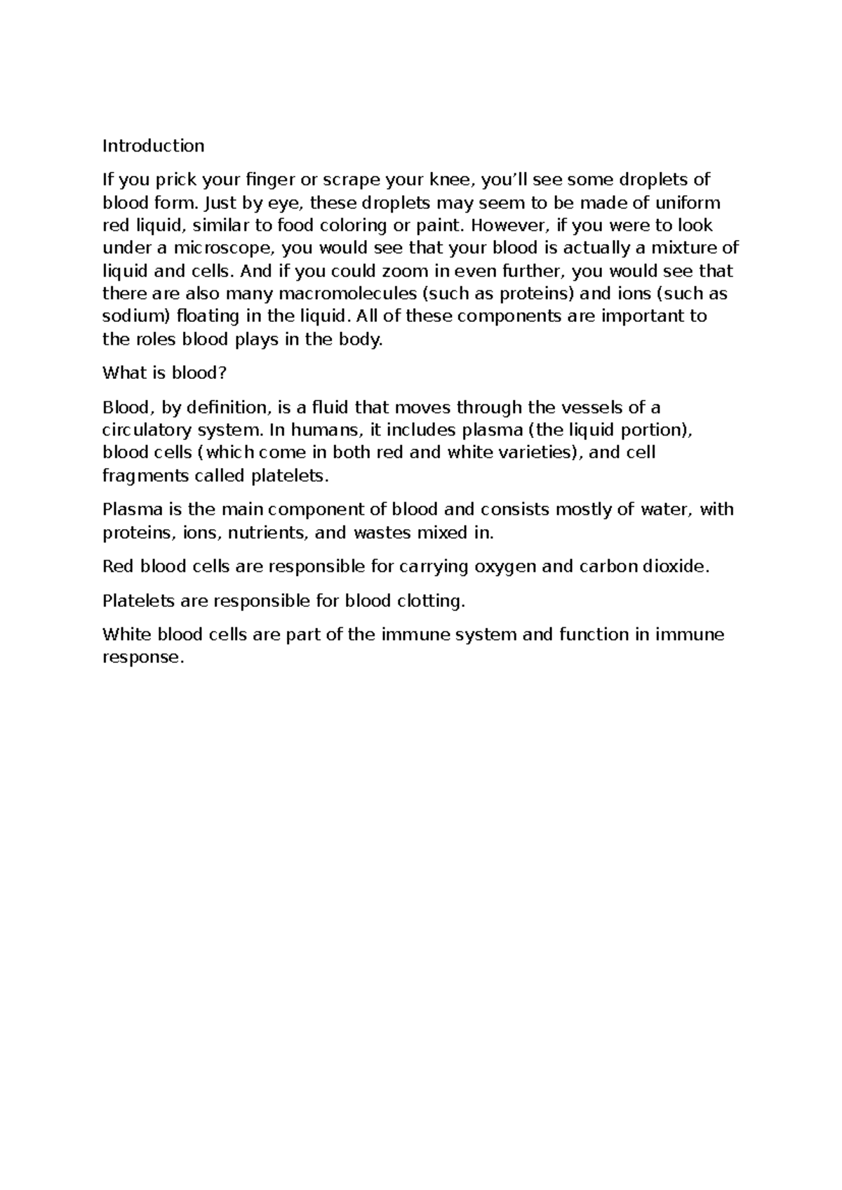 Components of blood - what is it - Introduction If you prick your ...