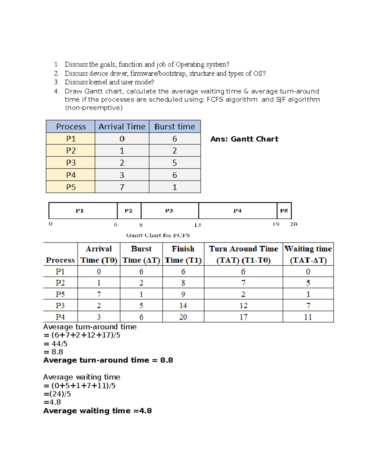 Worksheet for test Operating System - Discuss the goals, function and ...