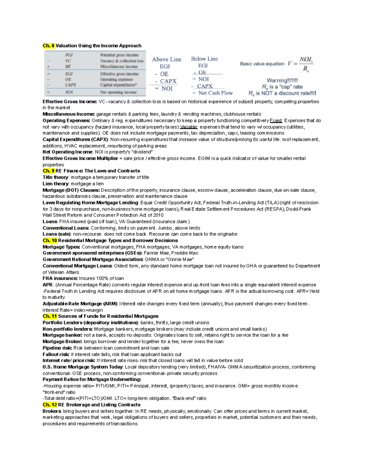 EXAM 2 Notes - study guide exam 2 - Ch. 8 Valuation Using the Income ...