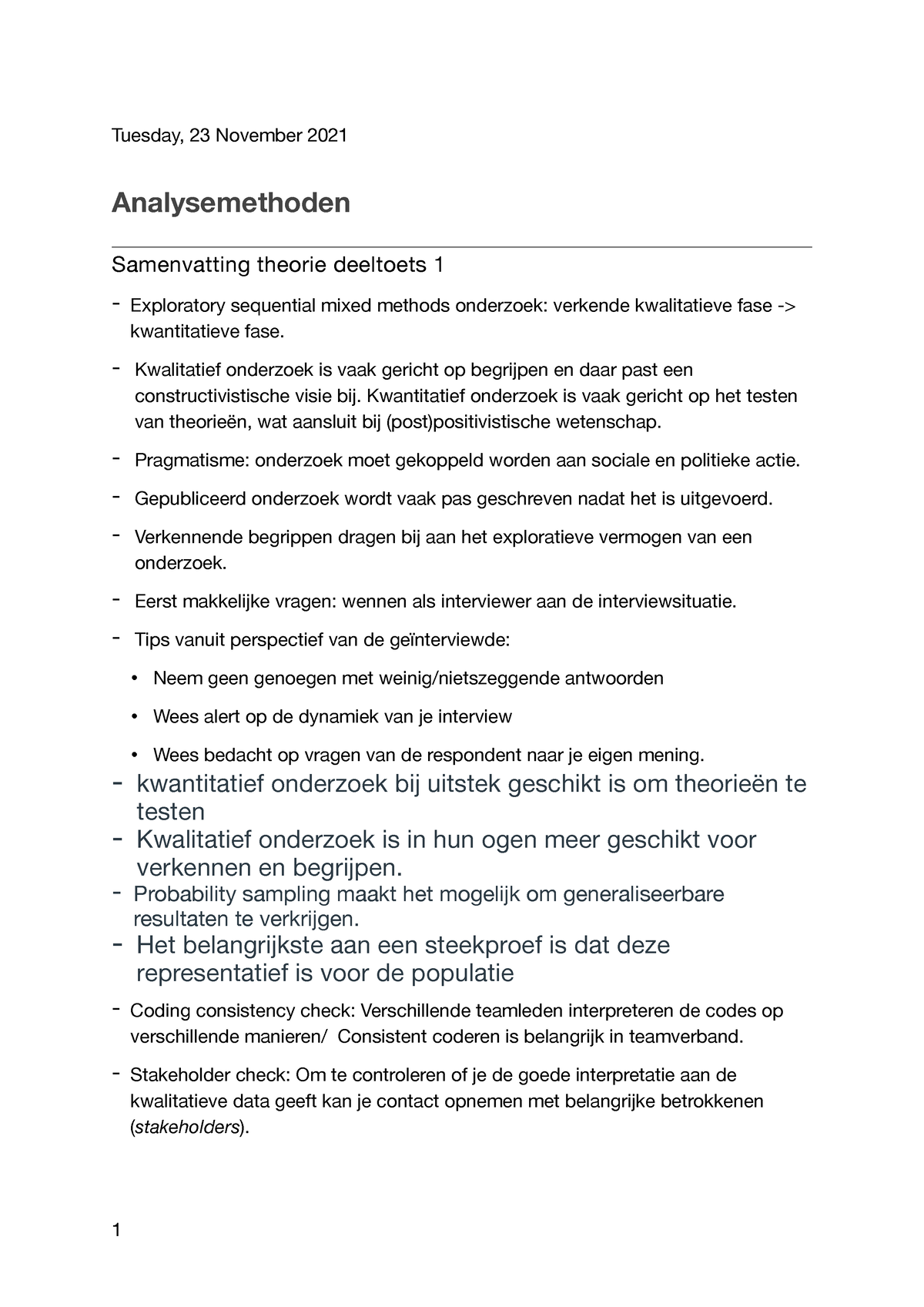 Analysemethoden Samenvatting Deeltoets 1 - Tuesday, 23 November 2021 ...