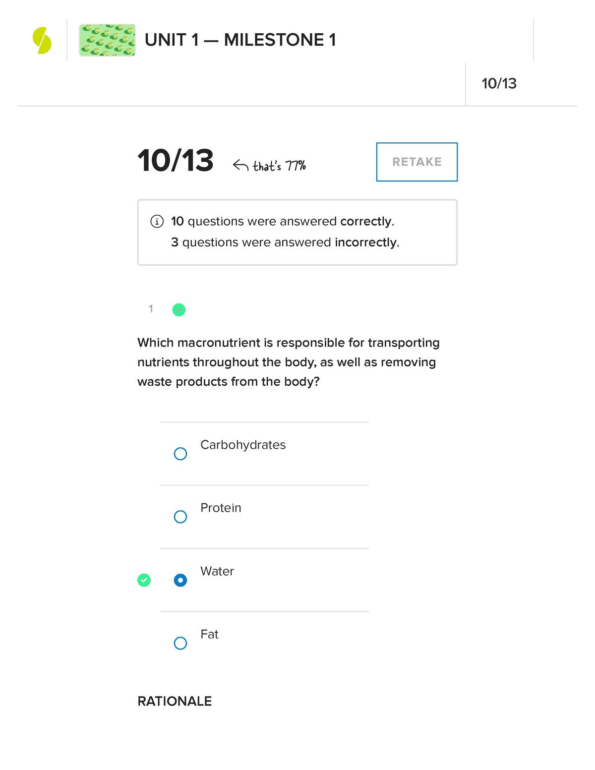 Milestone 1 - N/A - 1 10 / 13 That's 77% RETAKE 10 Questions Were ...