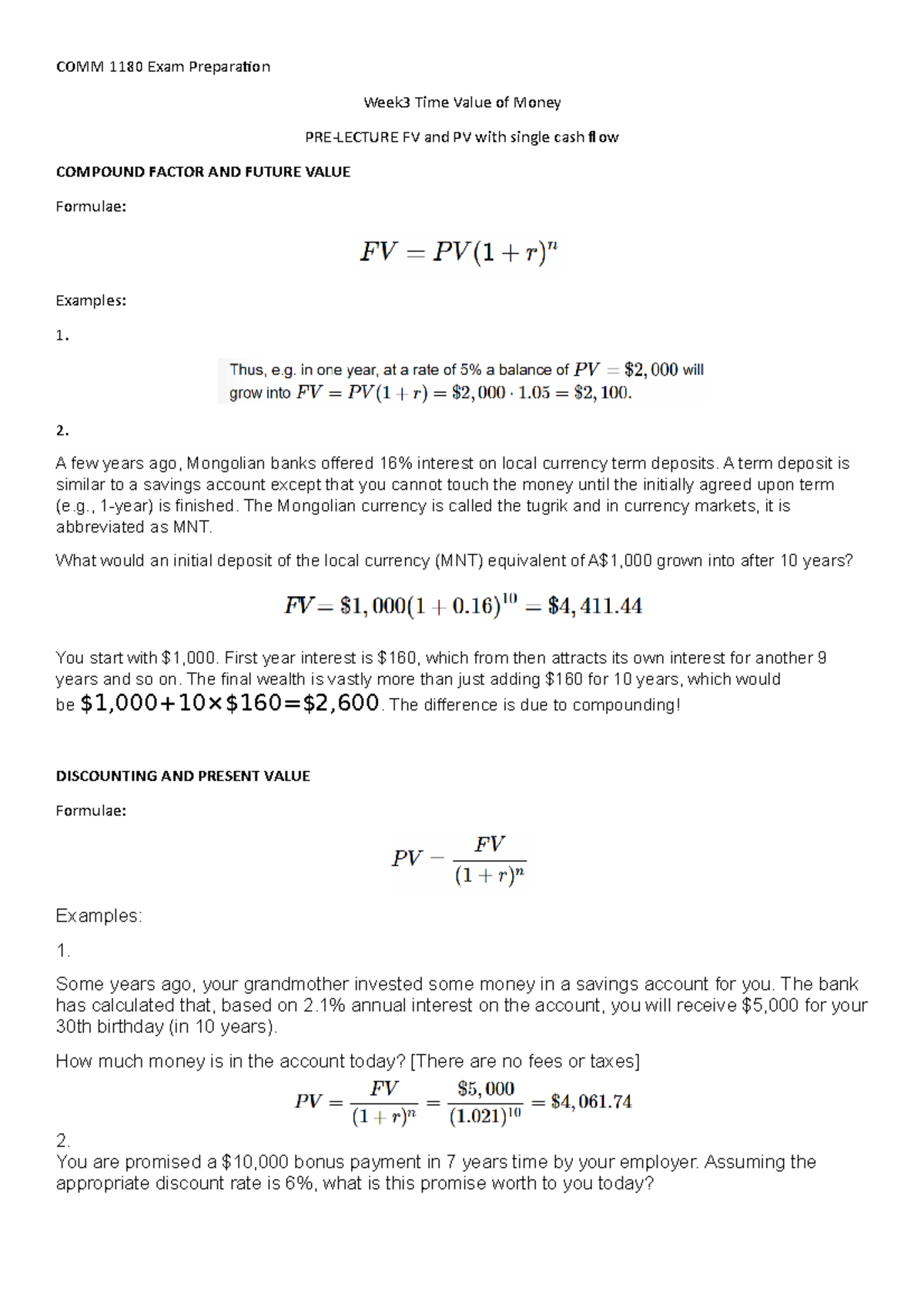 COMM 1180 Exam Prep - This word document contains lecture material as ...