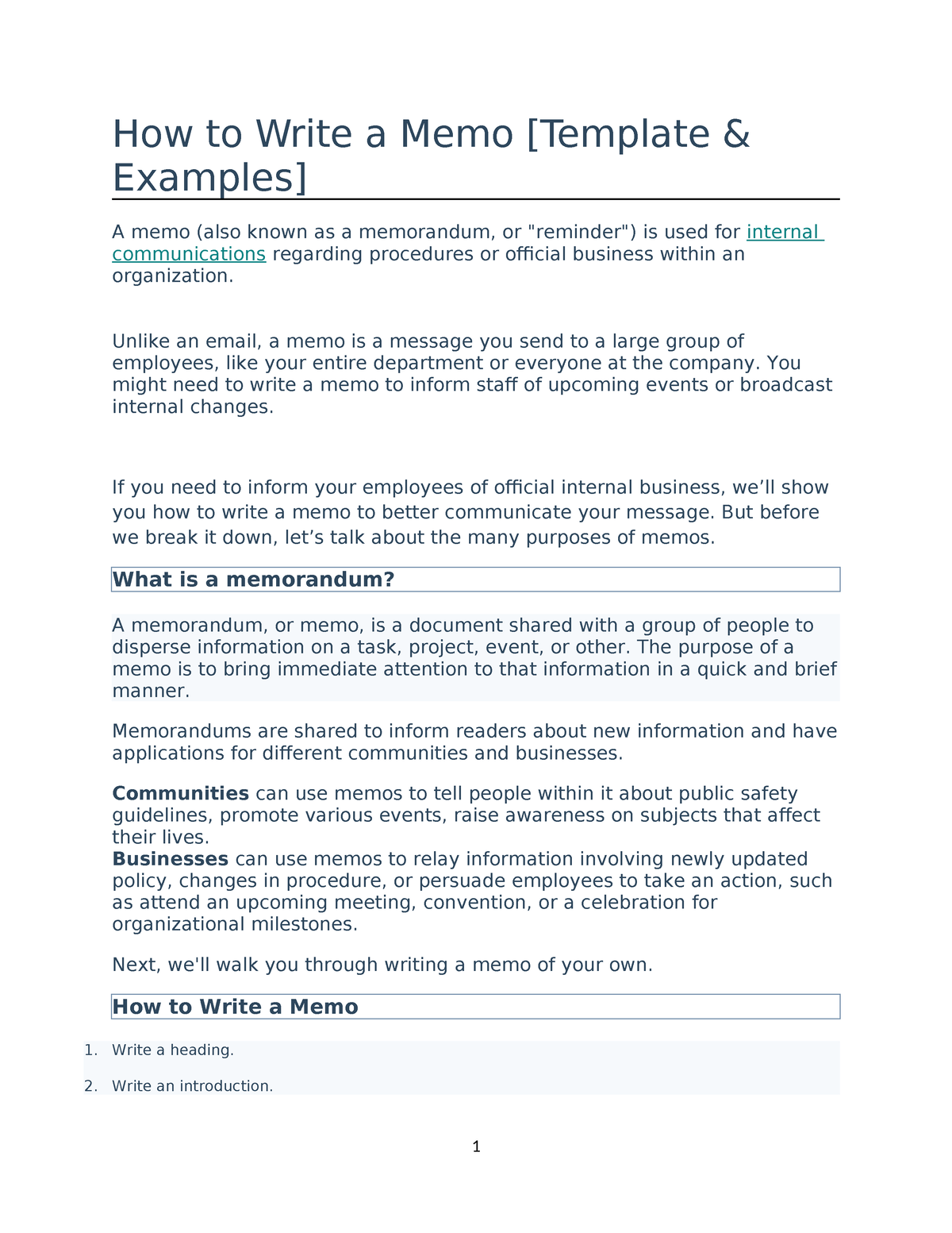 How to write a memo 7th Semester CON - How to Write a Memo [Template &  Examples] A memo (also - Studocu