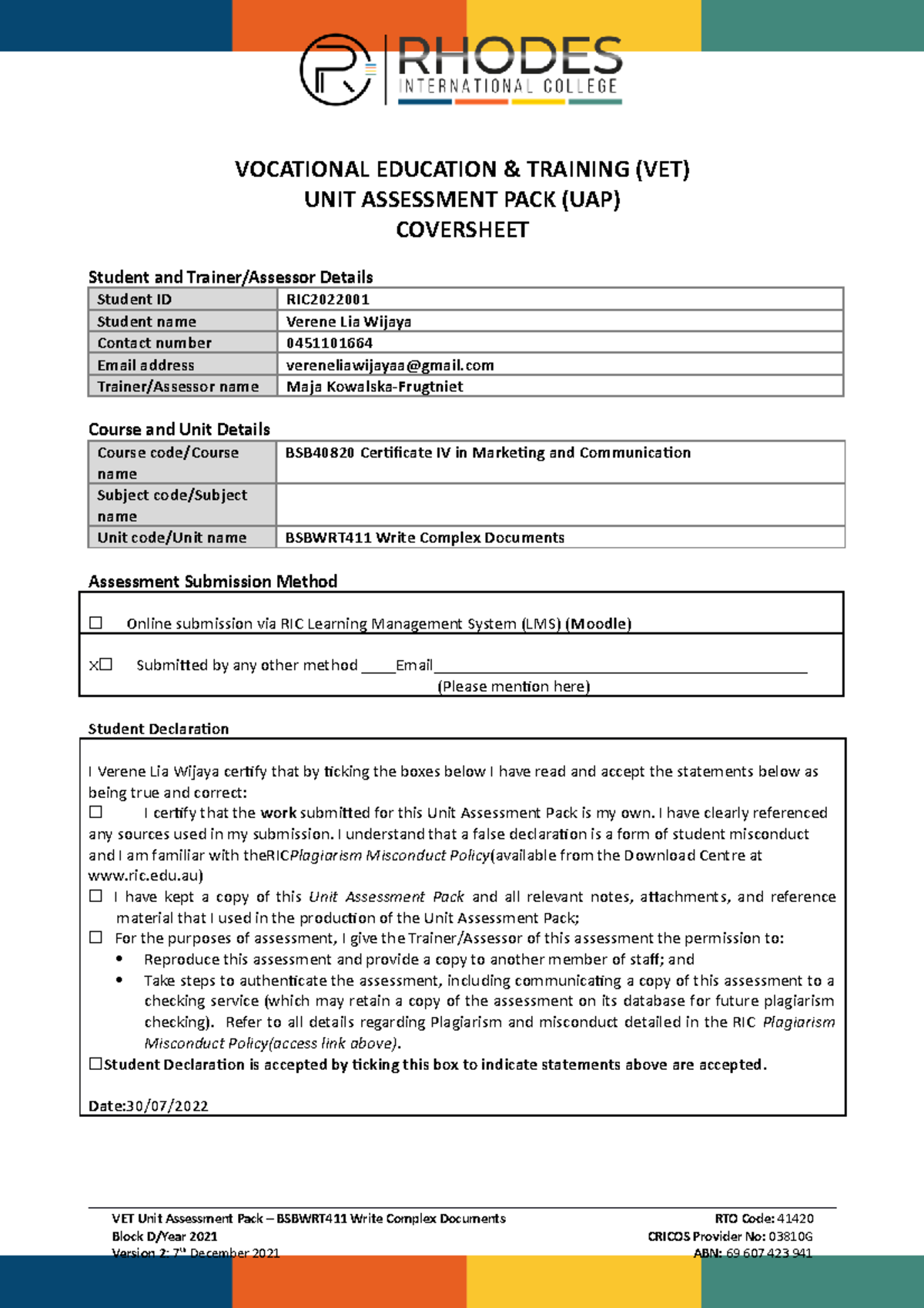 Bsbwrt 411 Verene (Revised) - VOCATIONAL EDUCATION & TRAINING (VET ...
