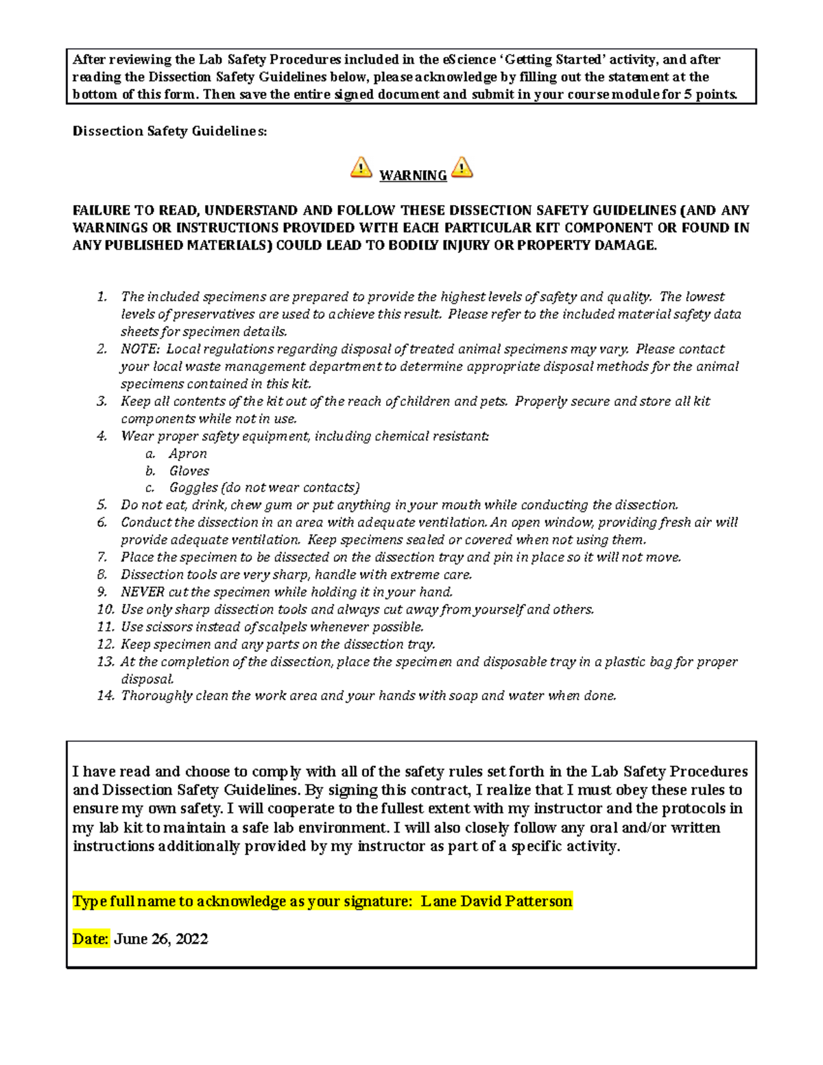 Lab Safety Form APHY102 Patterson After reviewing the Lab Safety