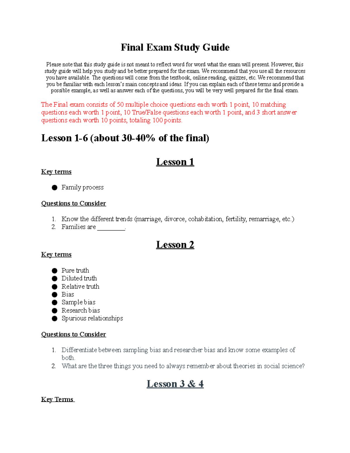 Final Exam Study Guide - Studocu