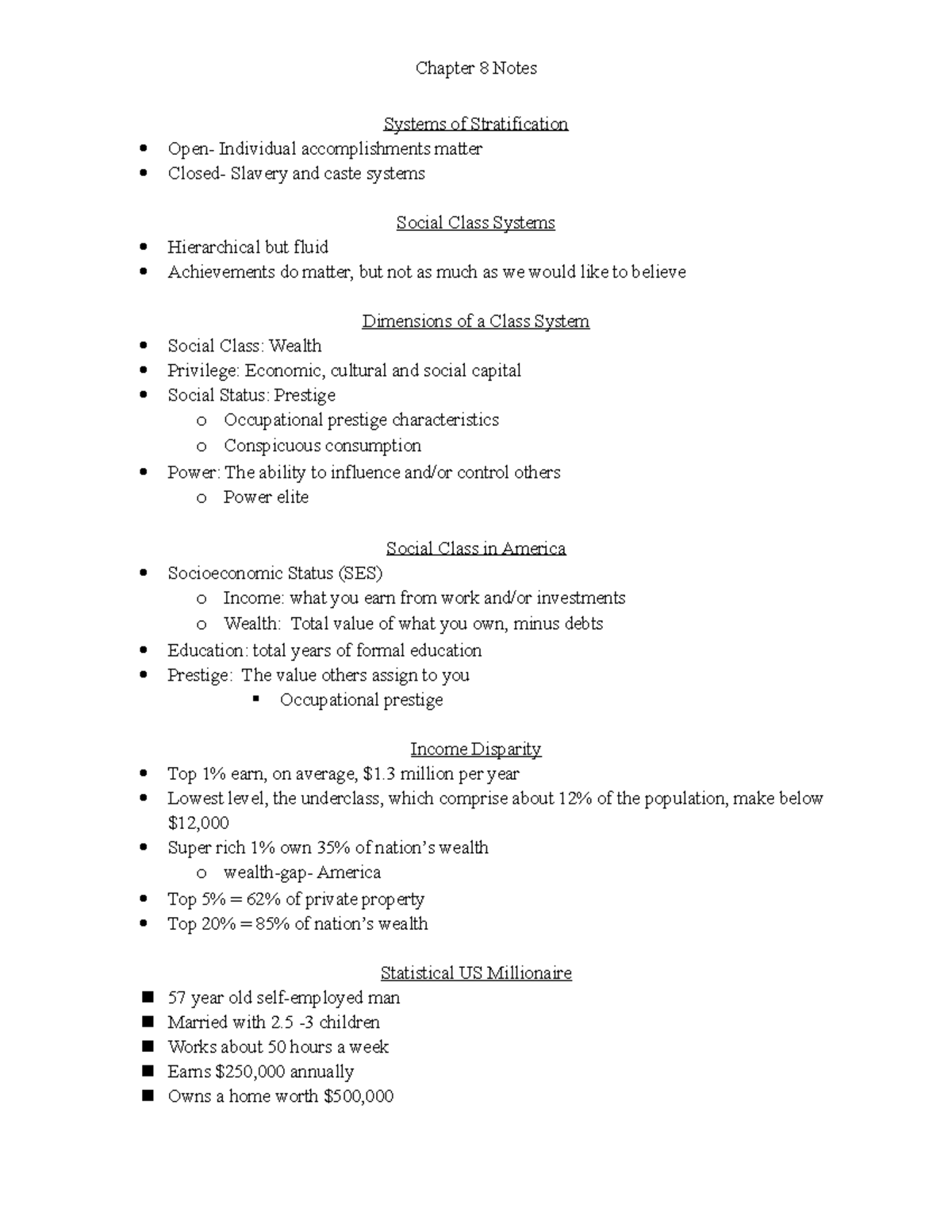 Chapter 8 Notes - Prof. Lori Deconinck - Systems of Stratification Open ...