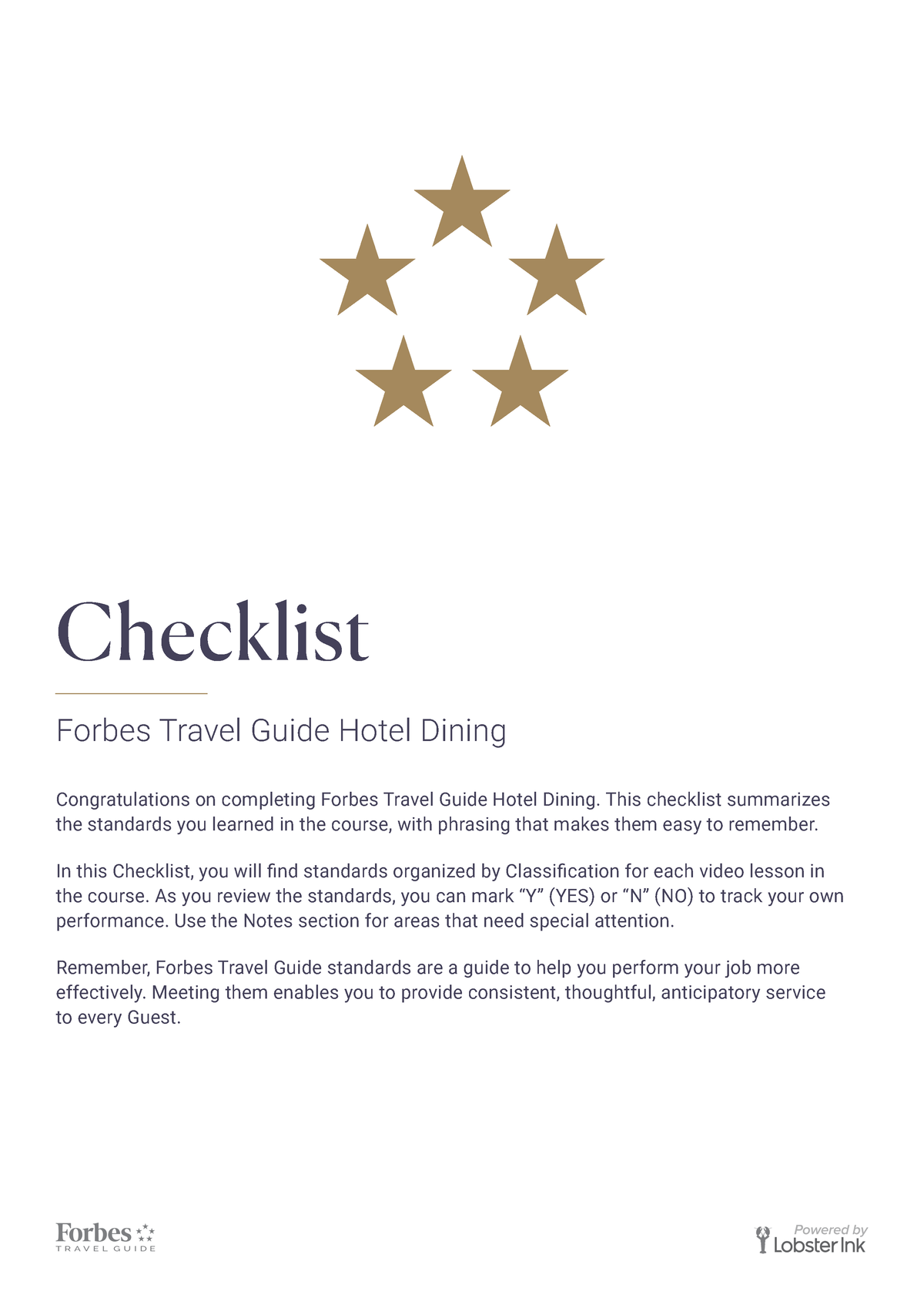 9 ftg hotel dining standards checklist Checklist Forbes Travel Guide