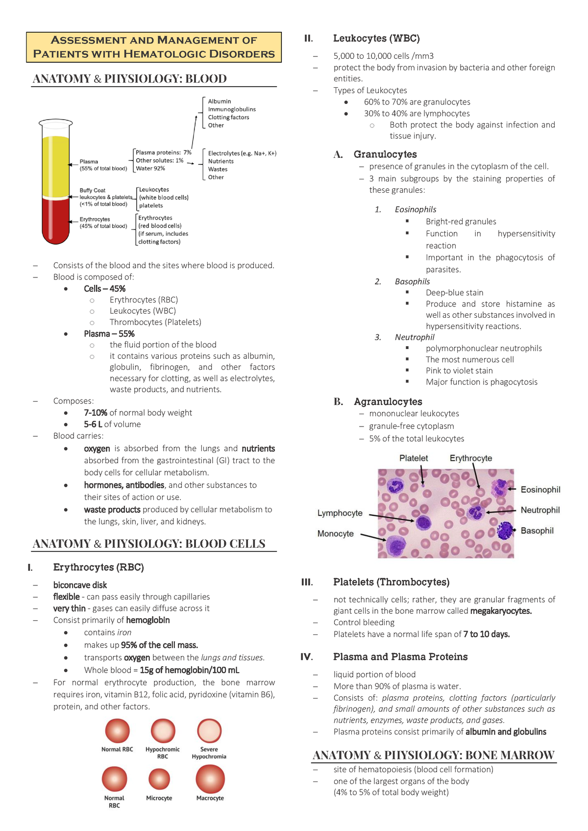 8-Anemia - Summary nursing - Assessment and Management of Patients with ...