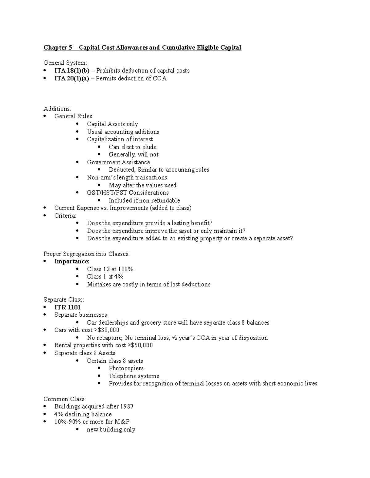 Chapter 5 Capital Cost Allowances and Cumulative Eligible Capital