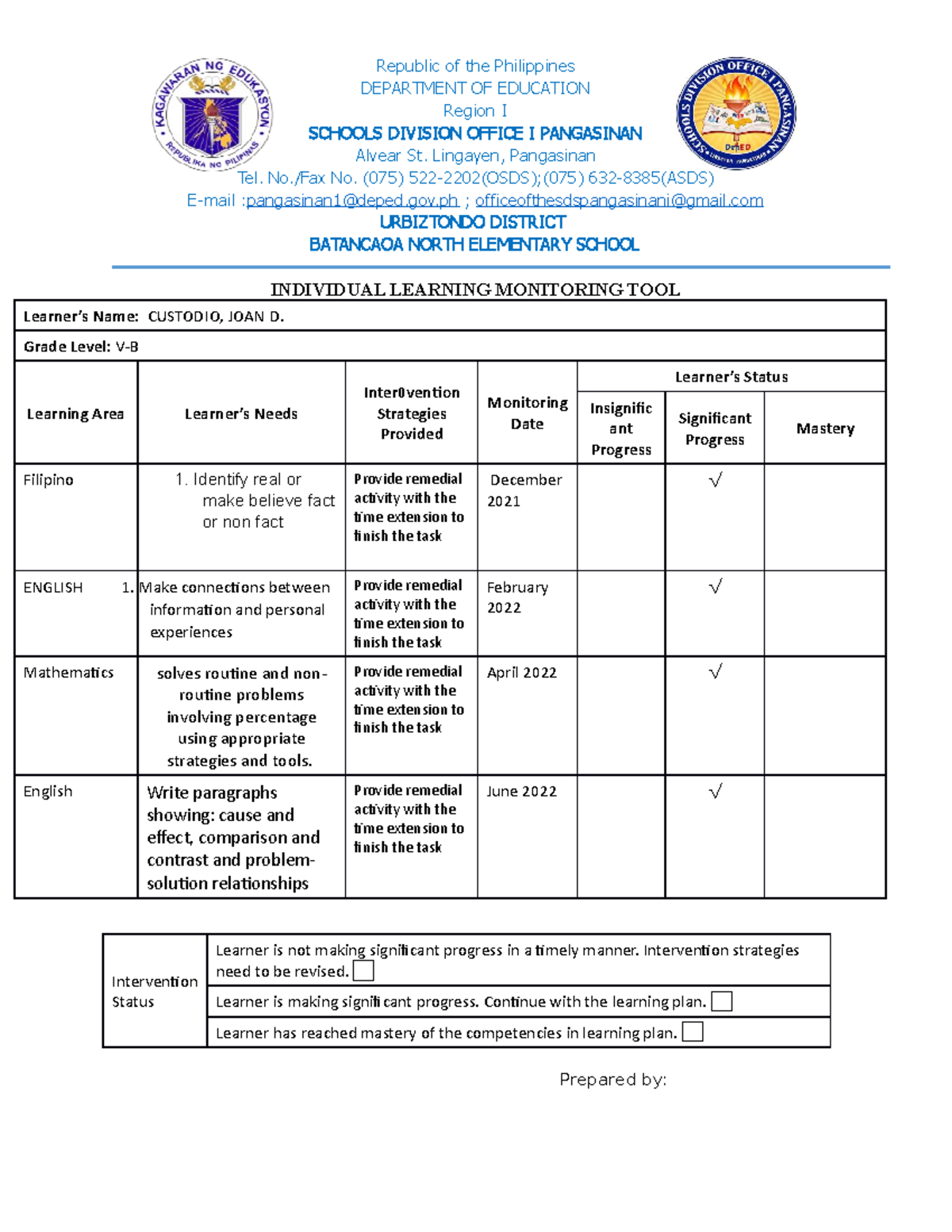 Ilmp Sample Docx Individual Learning Monitoring Plan - vrogue.co