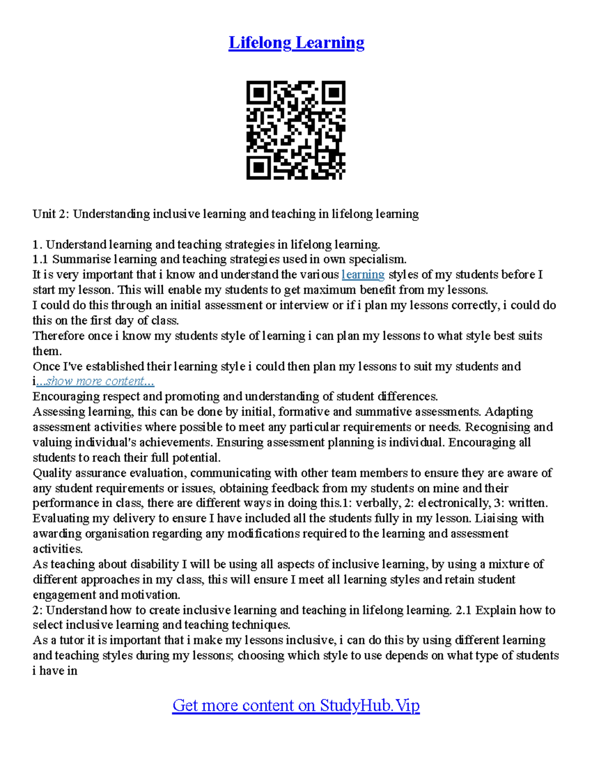 lifelong learning experience essay