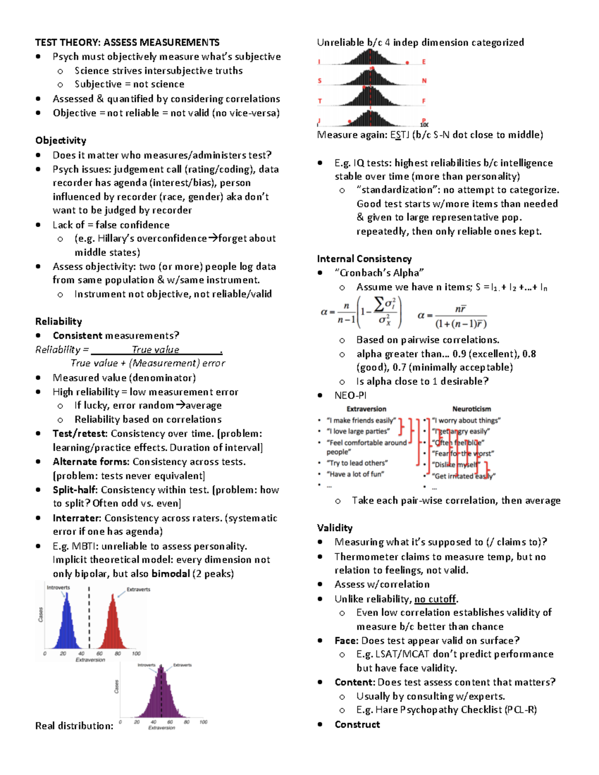 Adv Stats Notes 7 - Warning: TT: undefined function: 32 TEST THEORY ...