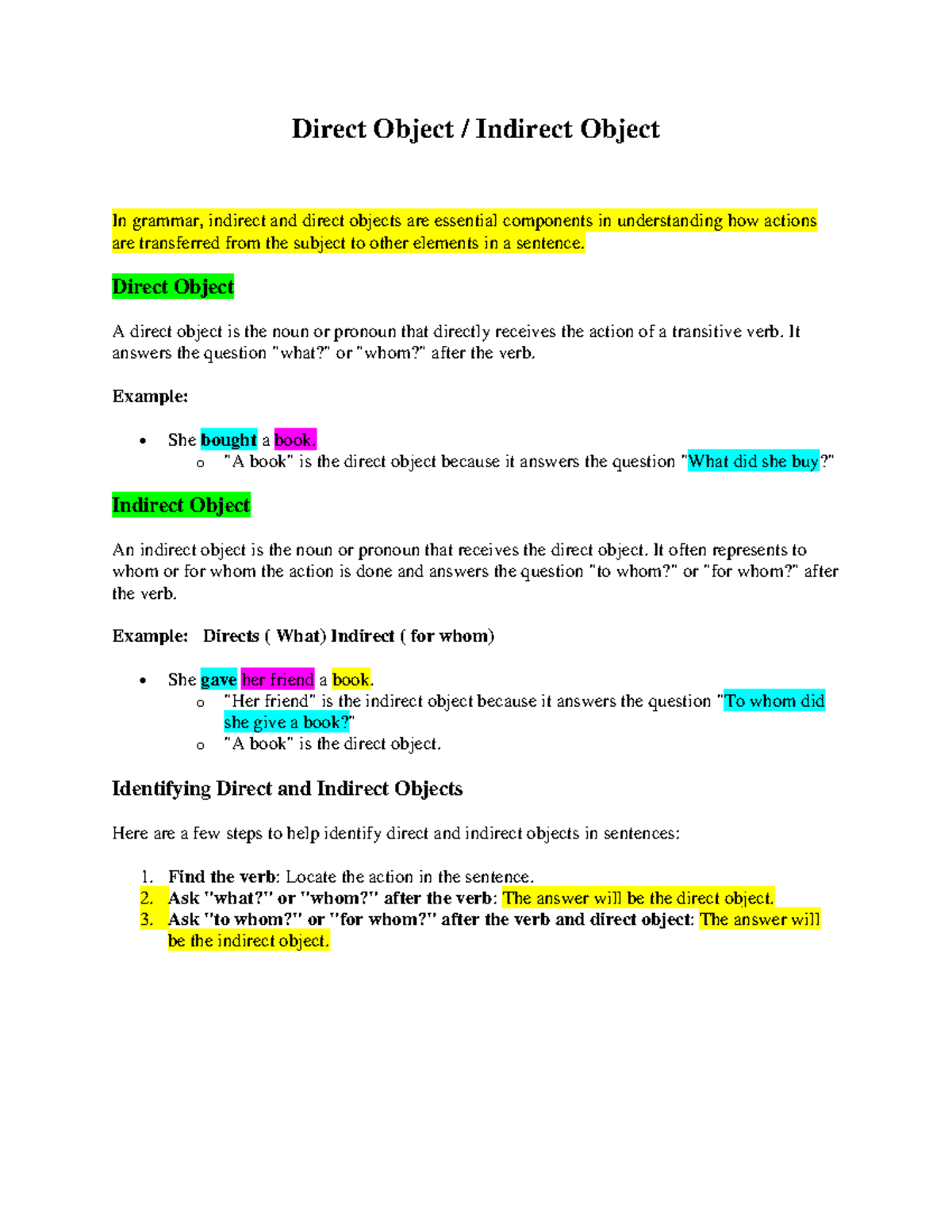 Direct and Inderect object - Direct Object / Indirect Object In grammar ...