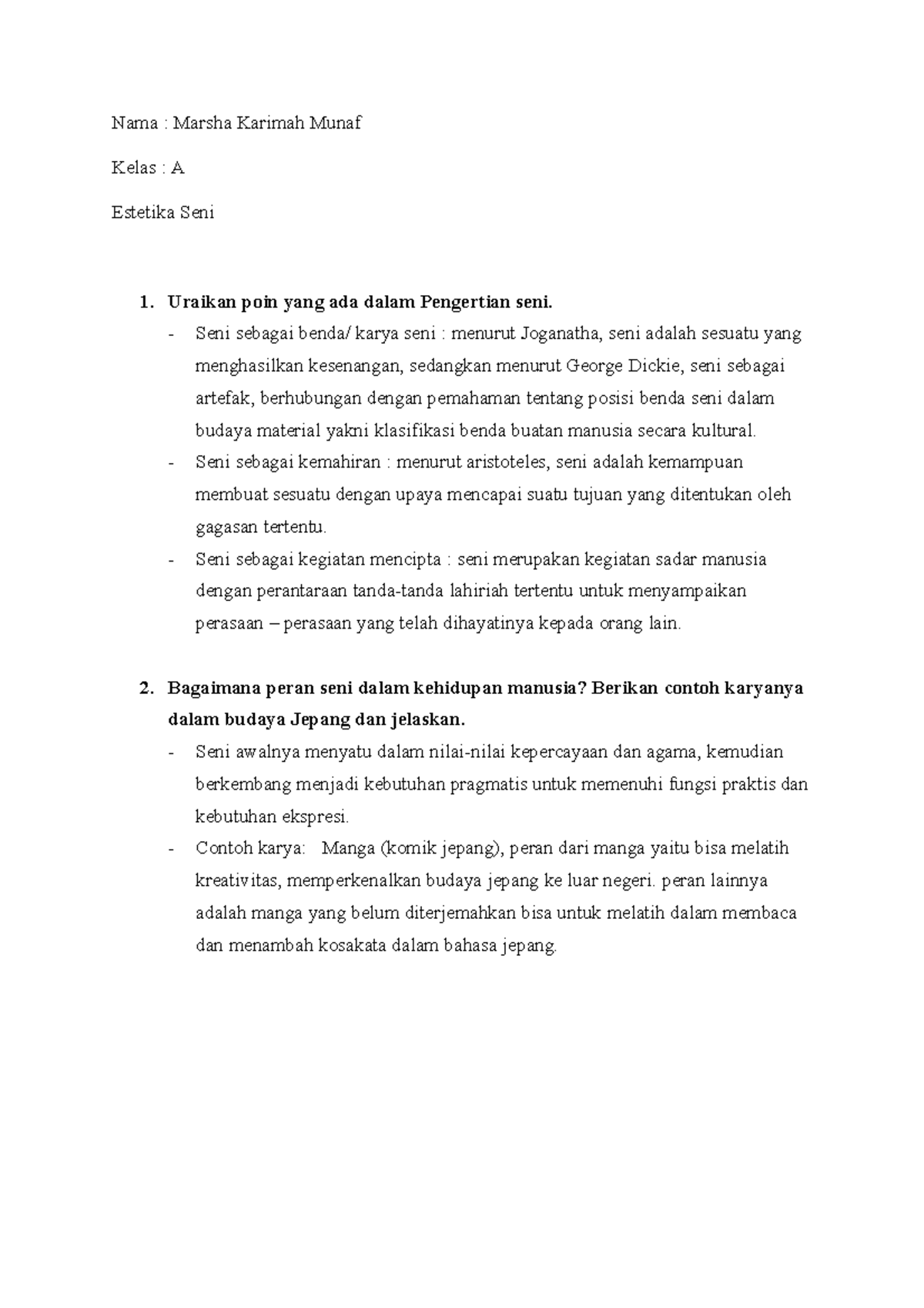 Estetika Bahasa Dan Seni Hakikat Dan Nilai Seni Nama Marsha