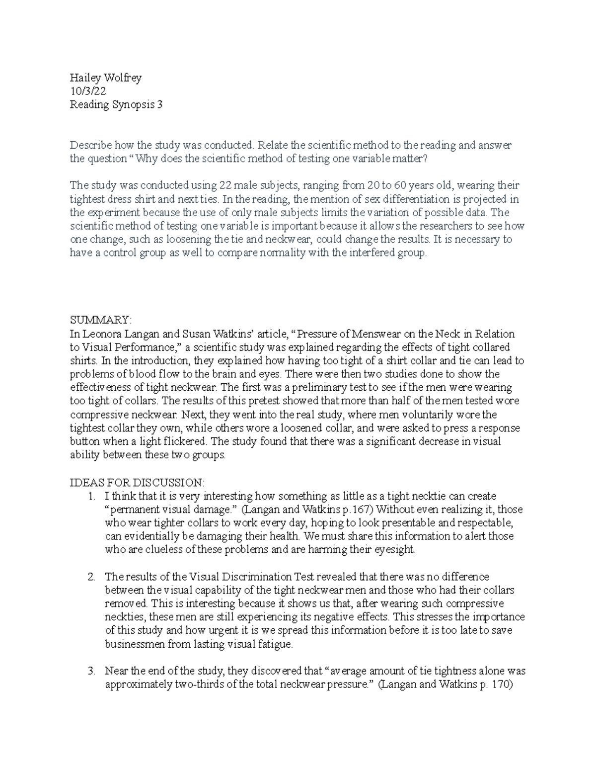 Reading Synopsis 3 - Hailey Wolfrey 10/3/ Reading Synopsis 3 Describe ...