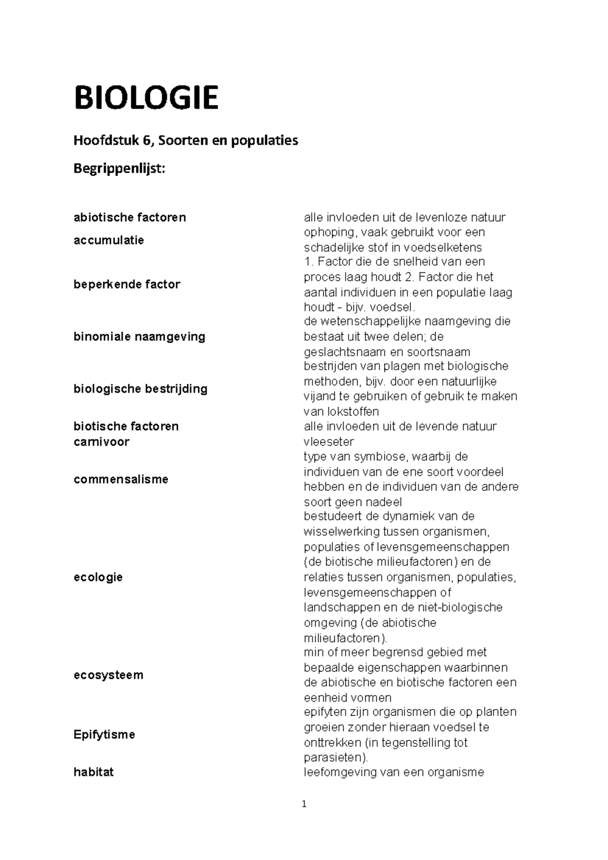 Biologie Evolutie Hoofdstuk 6 - BIOLOGIE Hoofdstuk 6, Soorten En ...