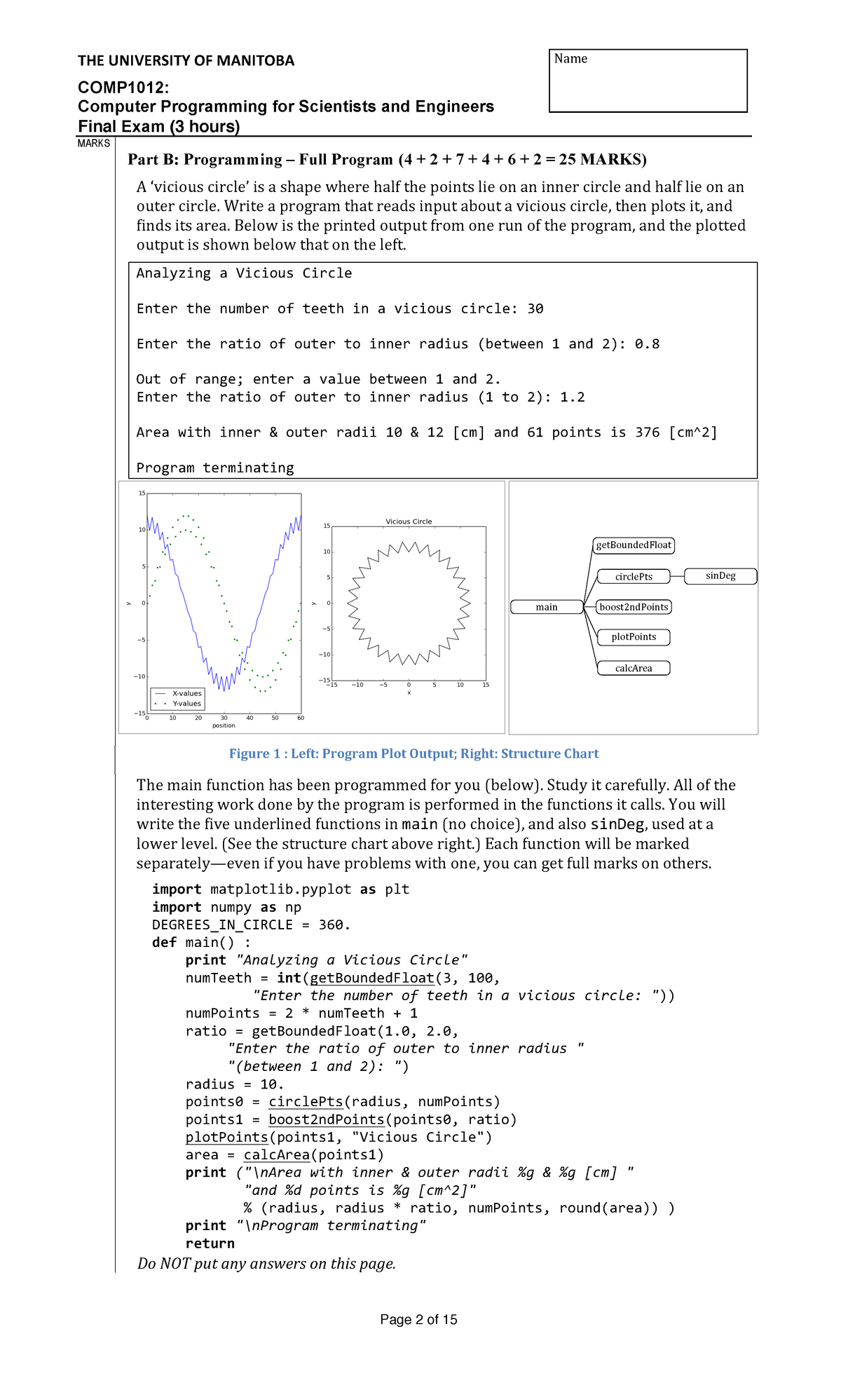 Final Exam 2017, Answers - Name! COMP1012: Computer Programming For ...