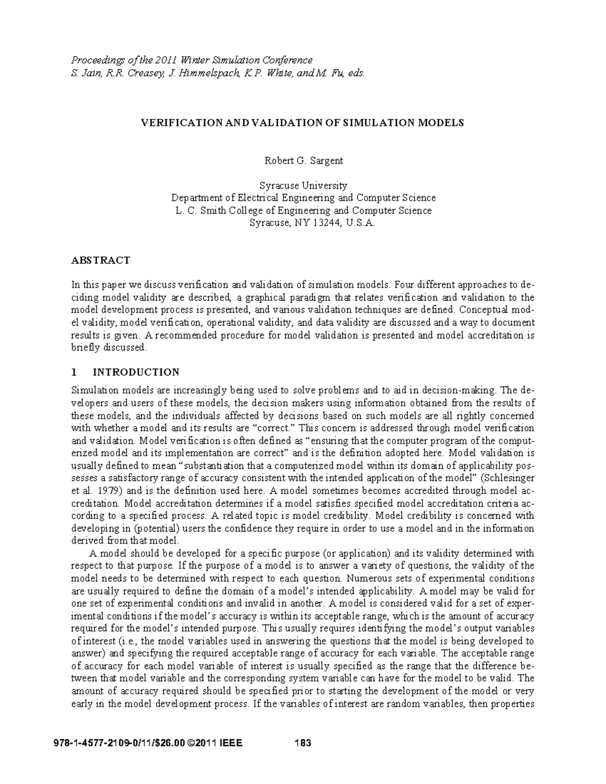Verification AND Validation OF Simulation Models - Proceedings of the ...