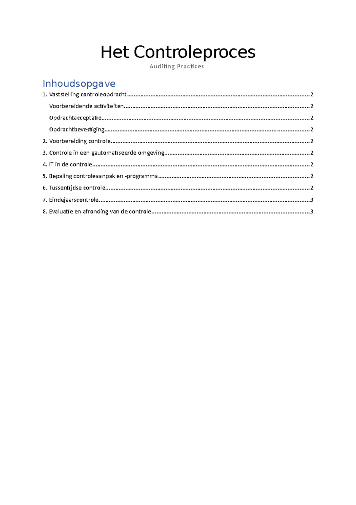 Auditing Practices samenvatting - Het Controleproces Auditing Practices ...