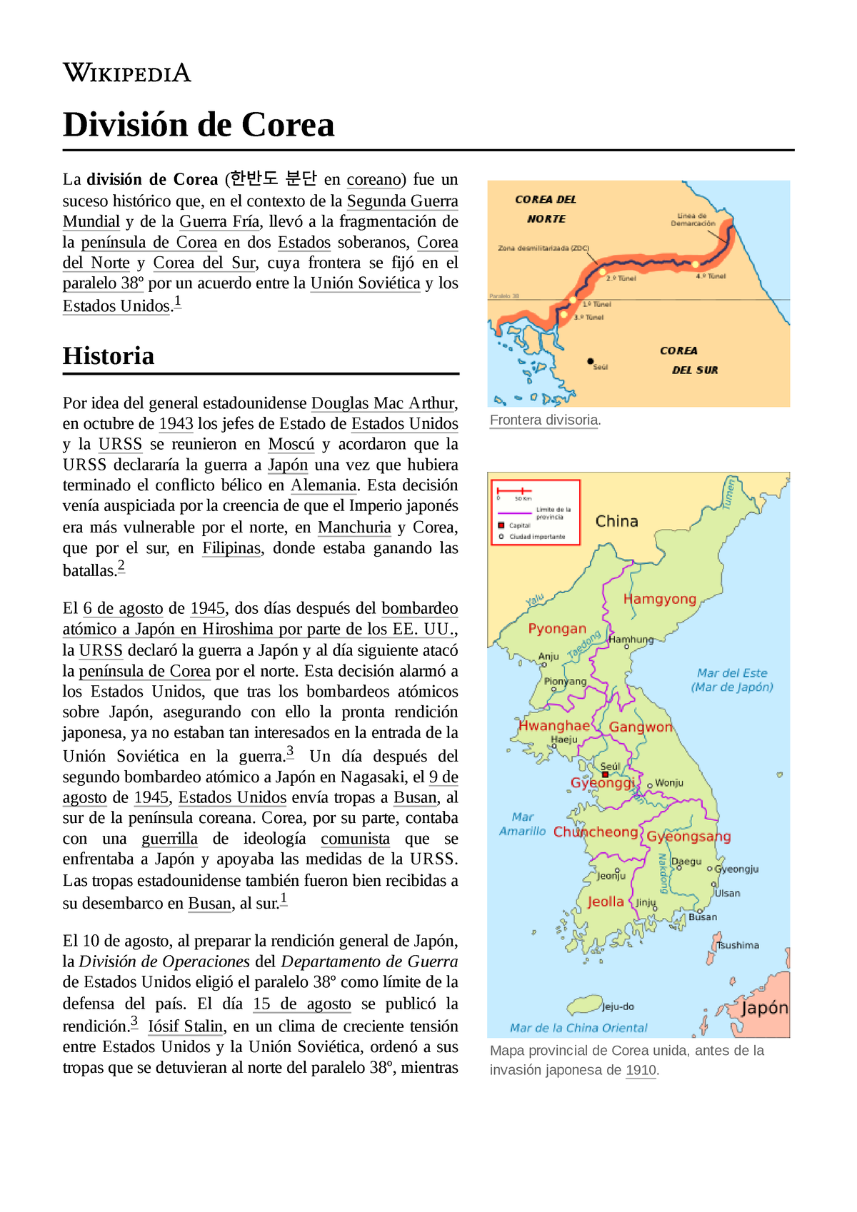 División de Corea - Frontera divisoria. Mapa provincial de Corea unida,  antes de la invasión - Studocu