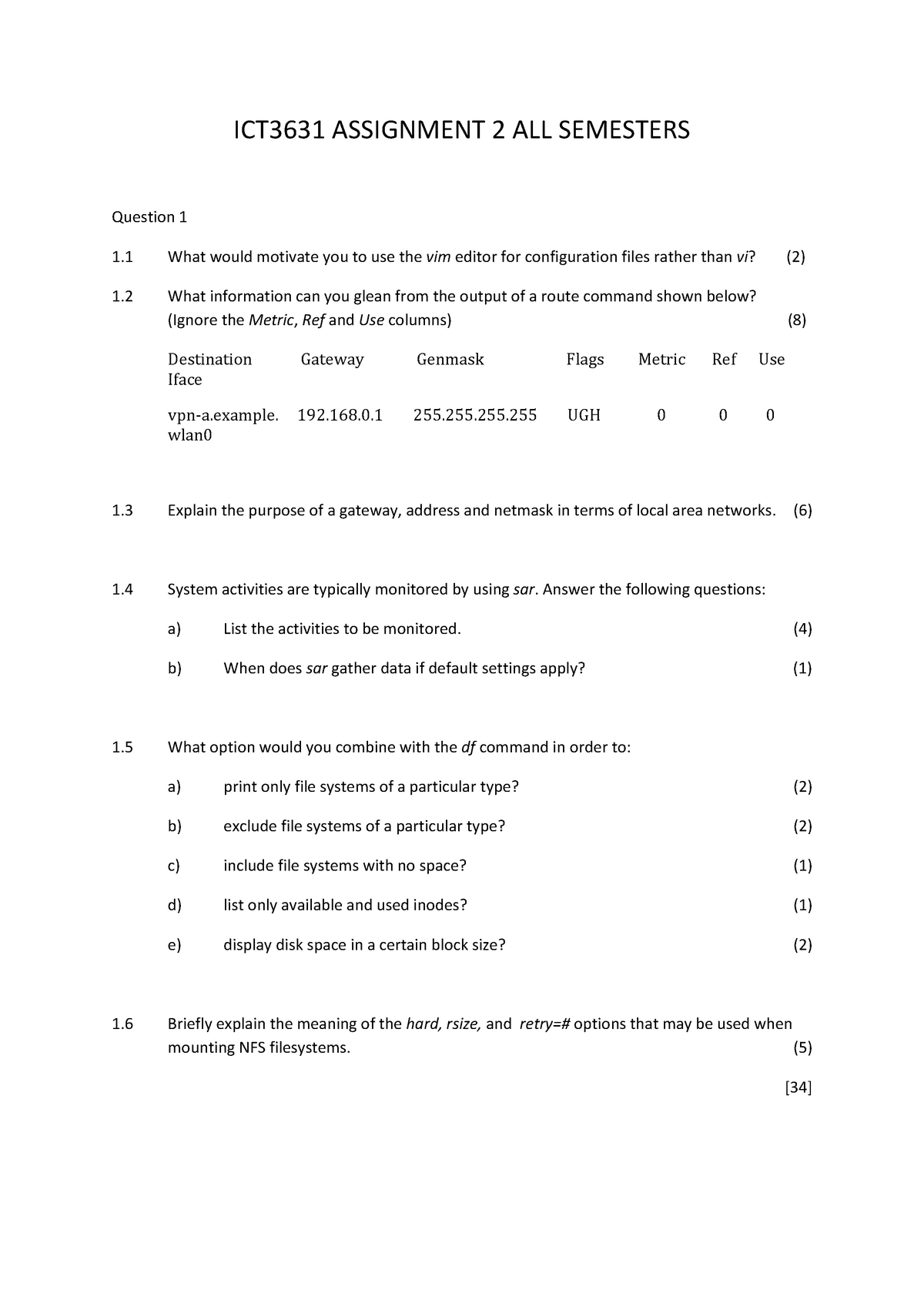 assignment marks for semester spring 2021